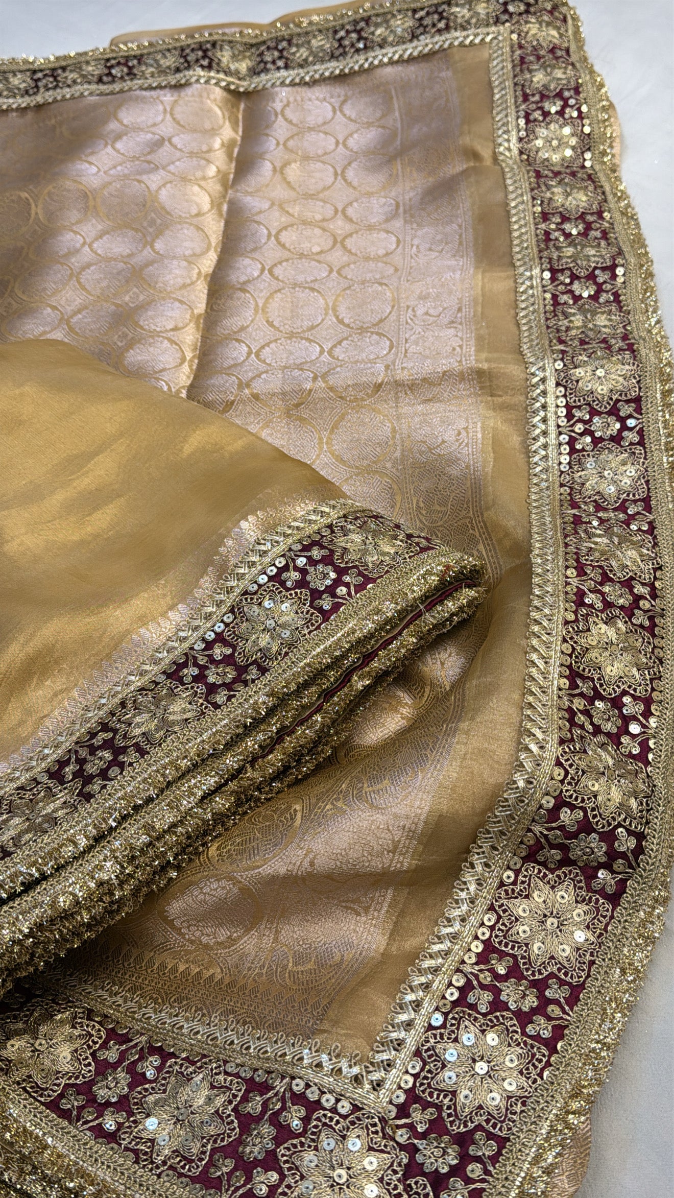 Butter gold maharani tissue silk kadhwa gotapatti saree