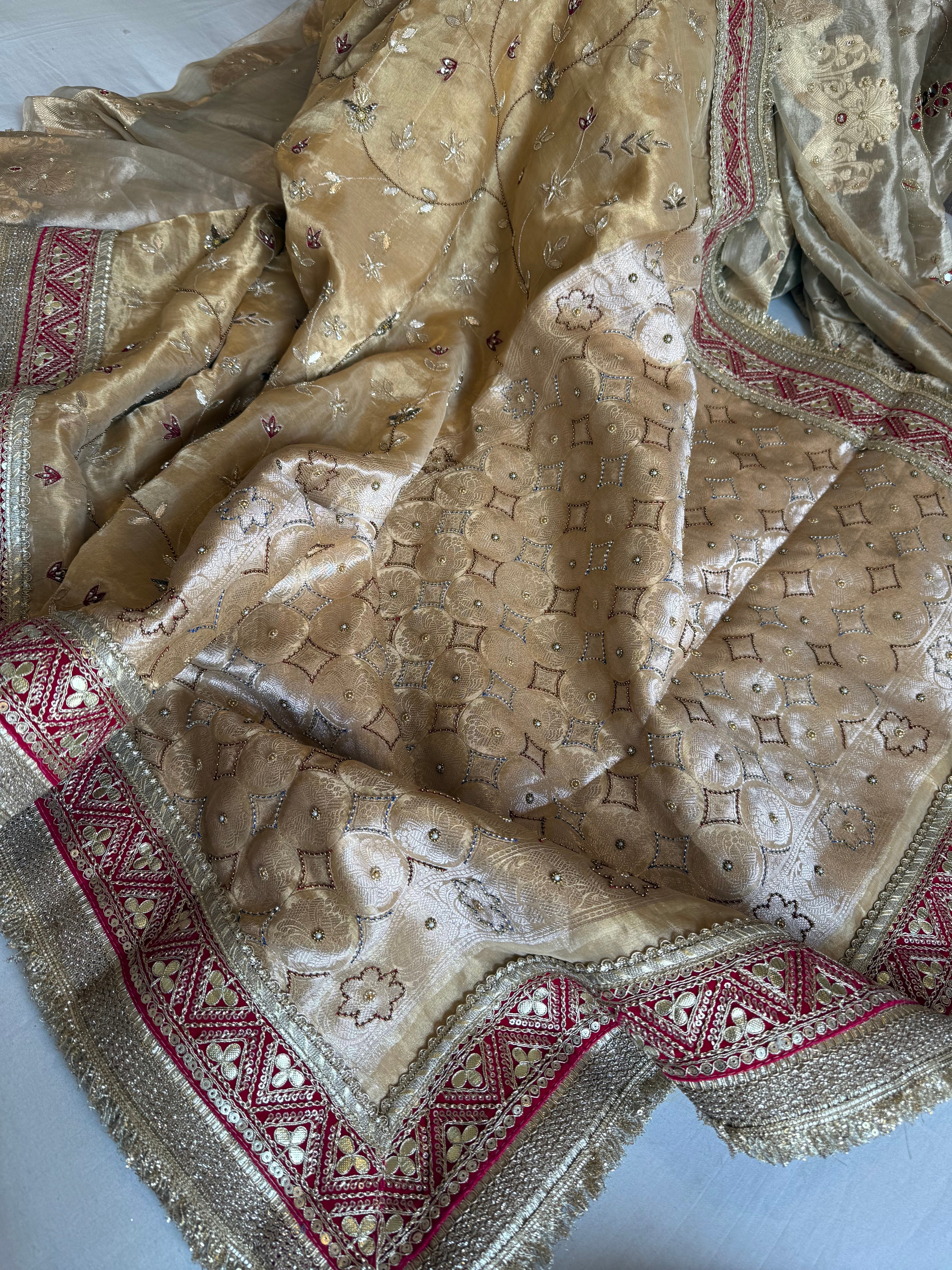 Kutchi inspired “sheesham edit” mirror work and zardozi meenakari work hand embroidered saree