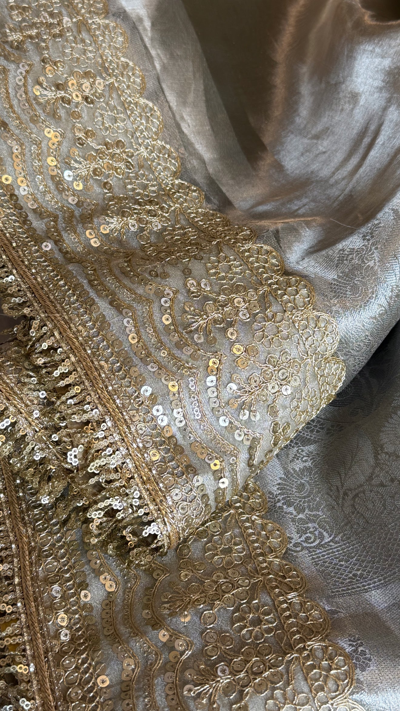 Earthy shades of rang birangi maharani tissue silk kadhwa saree