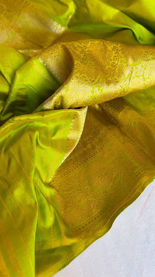 Banarasi lime green katan silk suit set