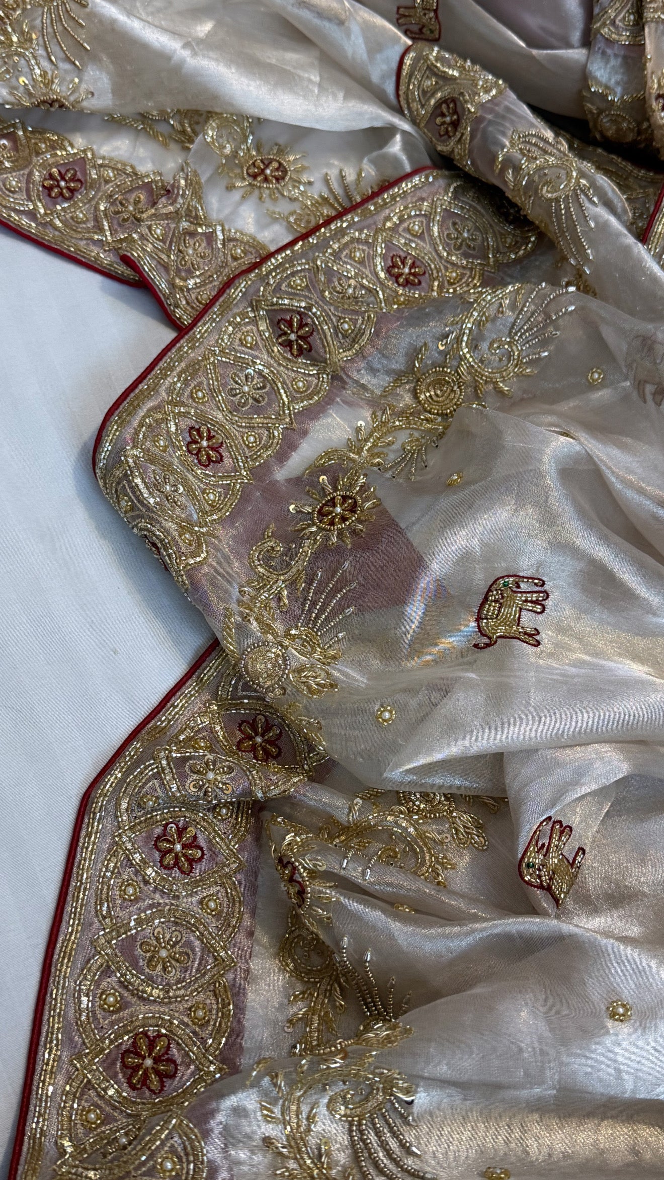 Poonam saree from vivah - Diamond tissue silk zardozi hand embroidered saree