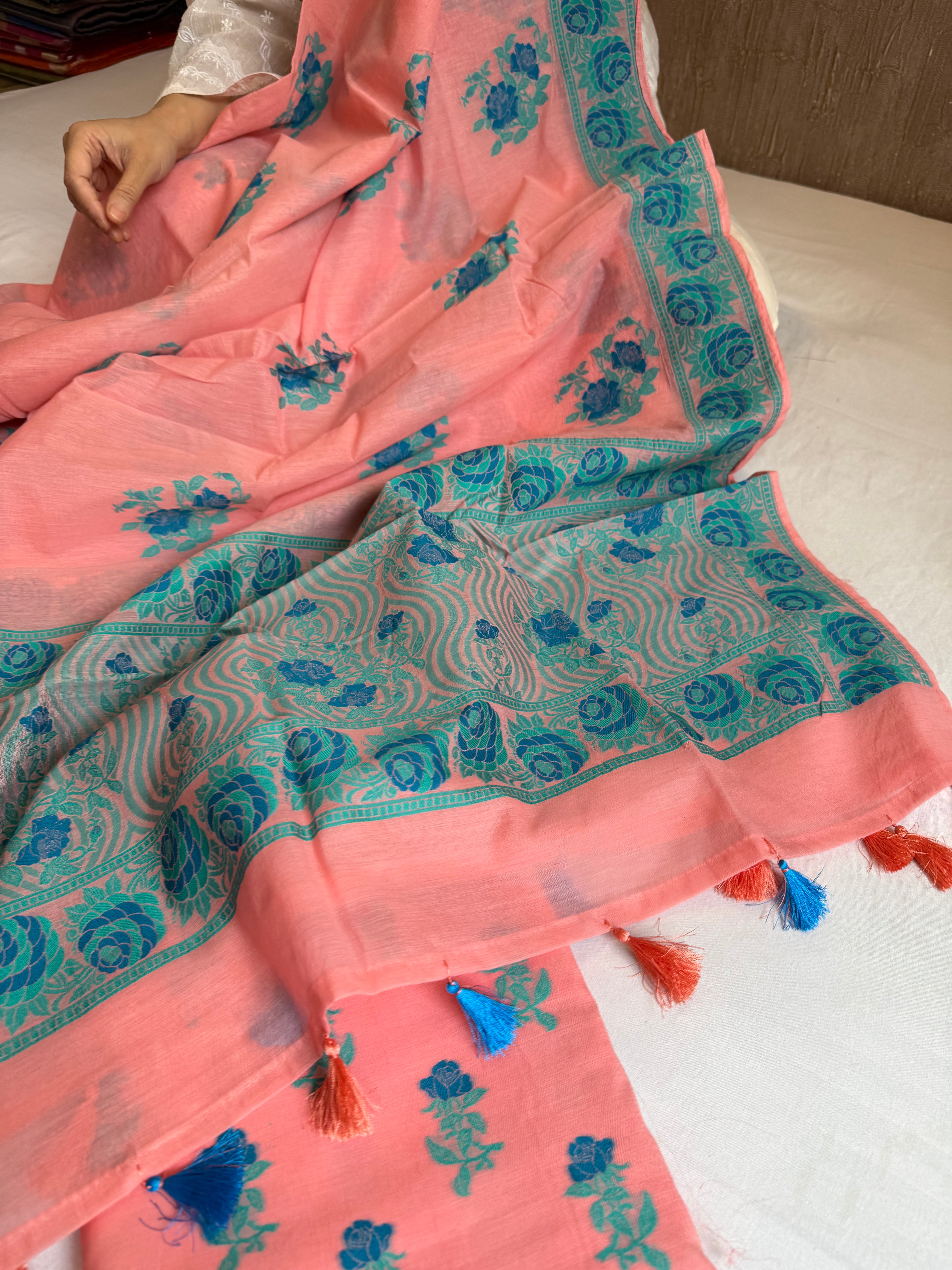 Banarasi cotton resham meenakari suit set