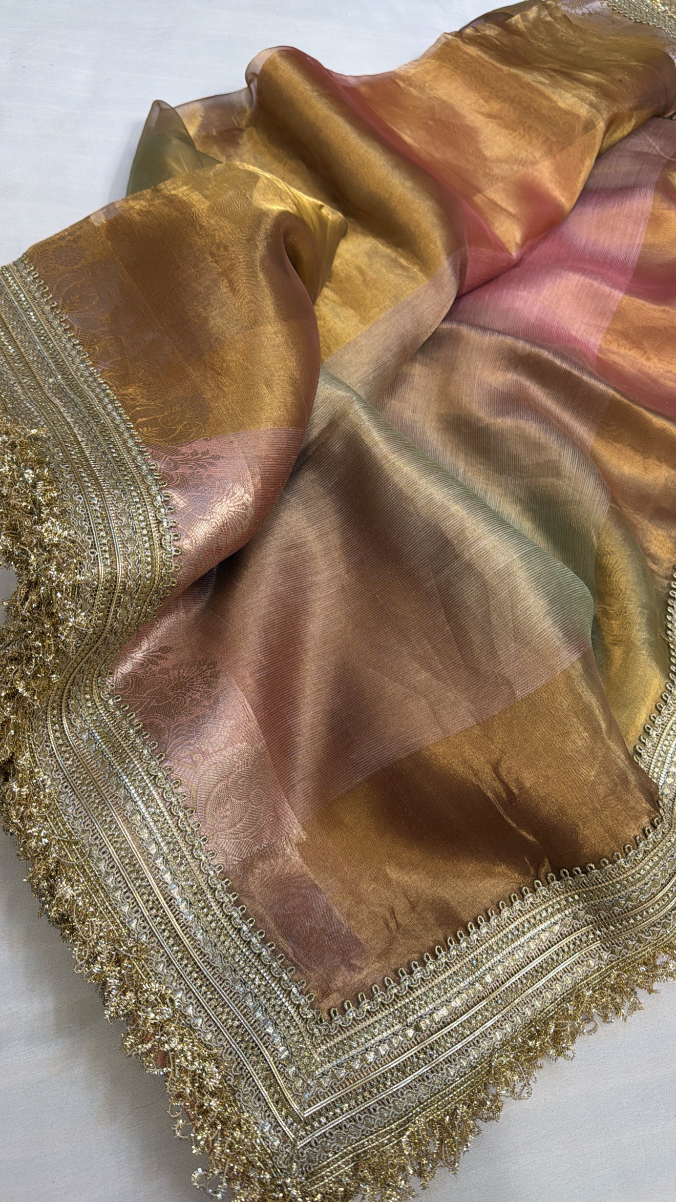 Maharani rang birangi shaded tissue silk ombre shaded saree