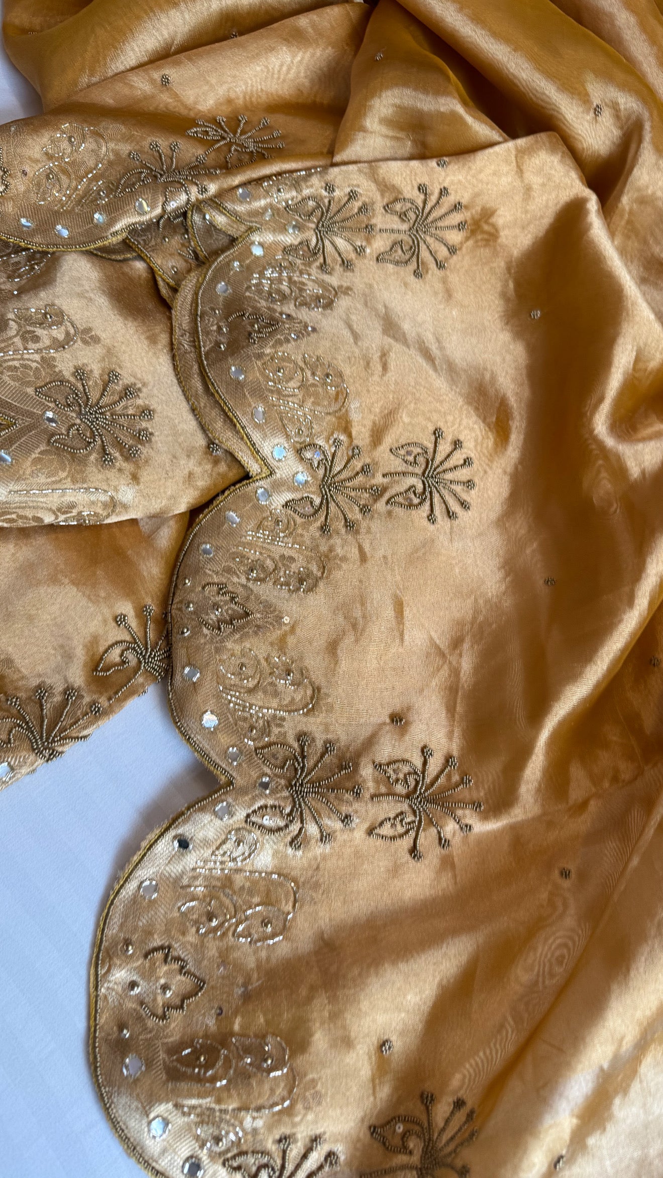 Husn kanjivaram gold tissue silk heavy hand embroidered saree