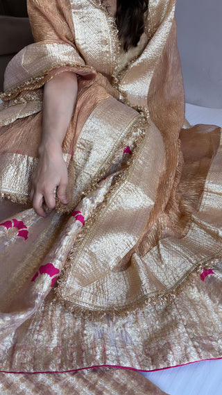 Nude pink tissue silk kali wala lehenga