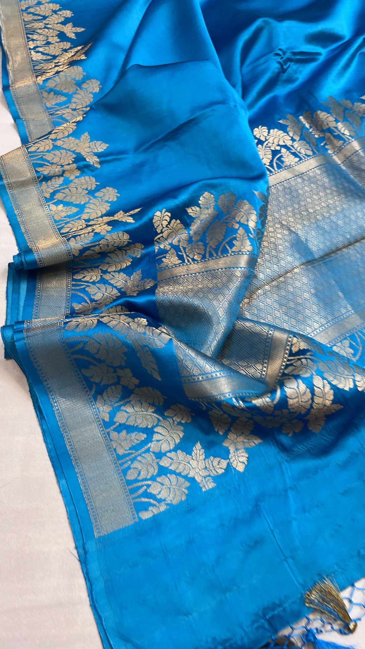 Sea blue mashru silk kadhwa border saree
