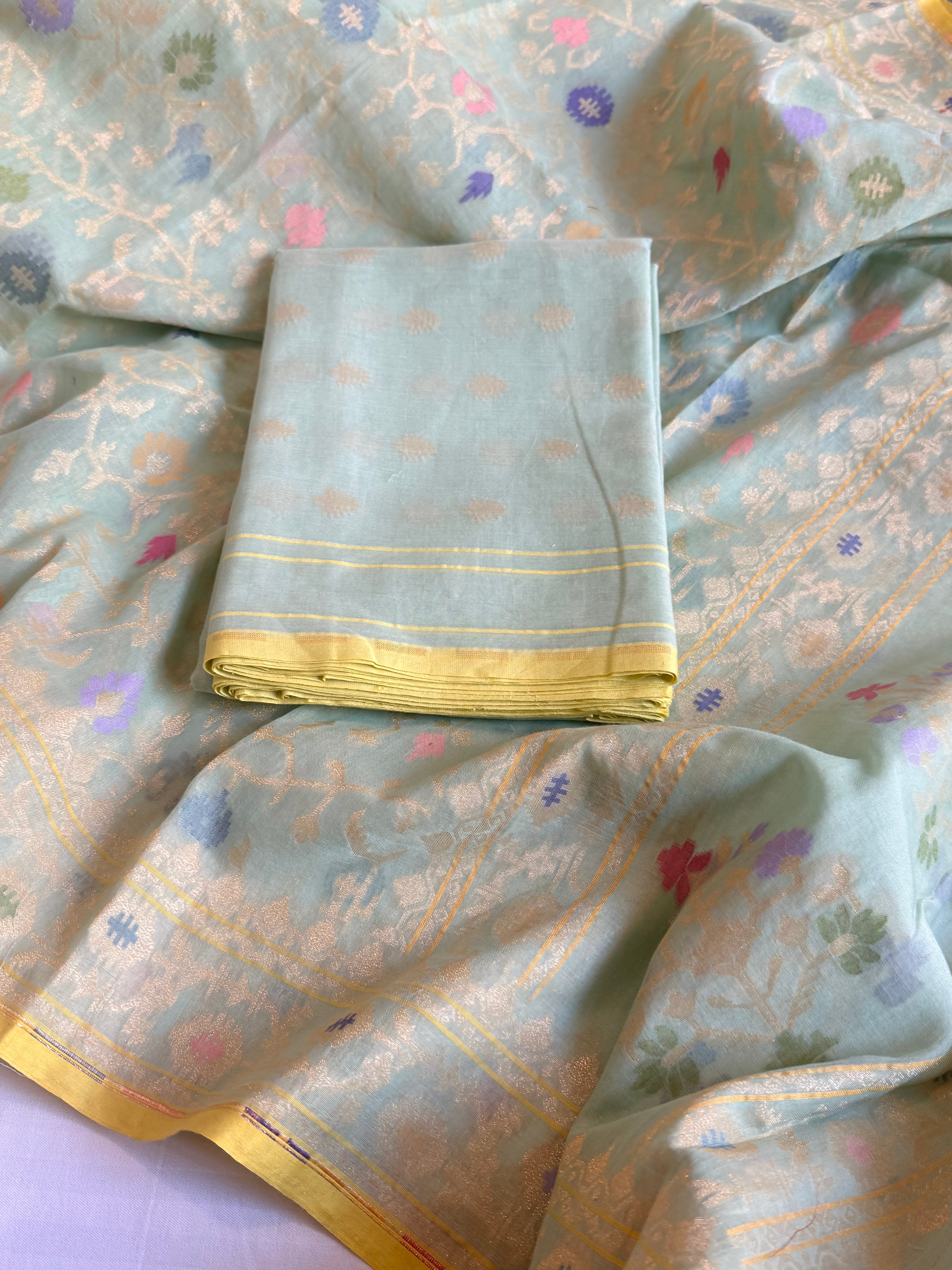 Iktara jamdani kadhwa sona rupa weaving banarasi mul cotton suit set