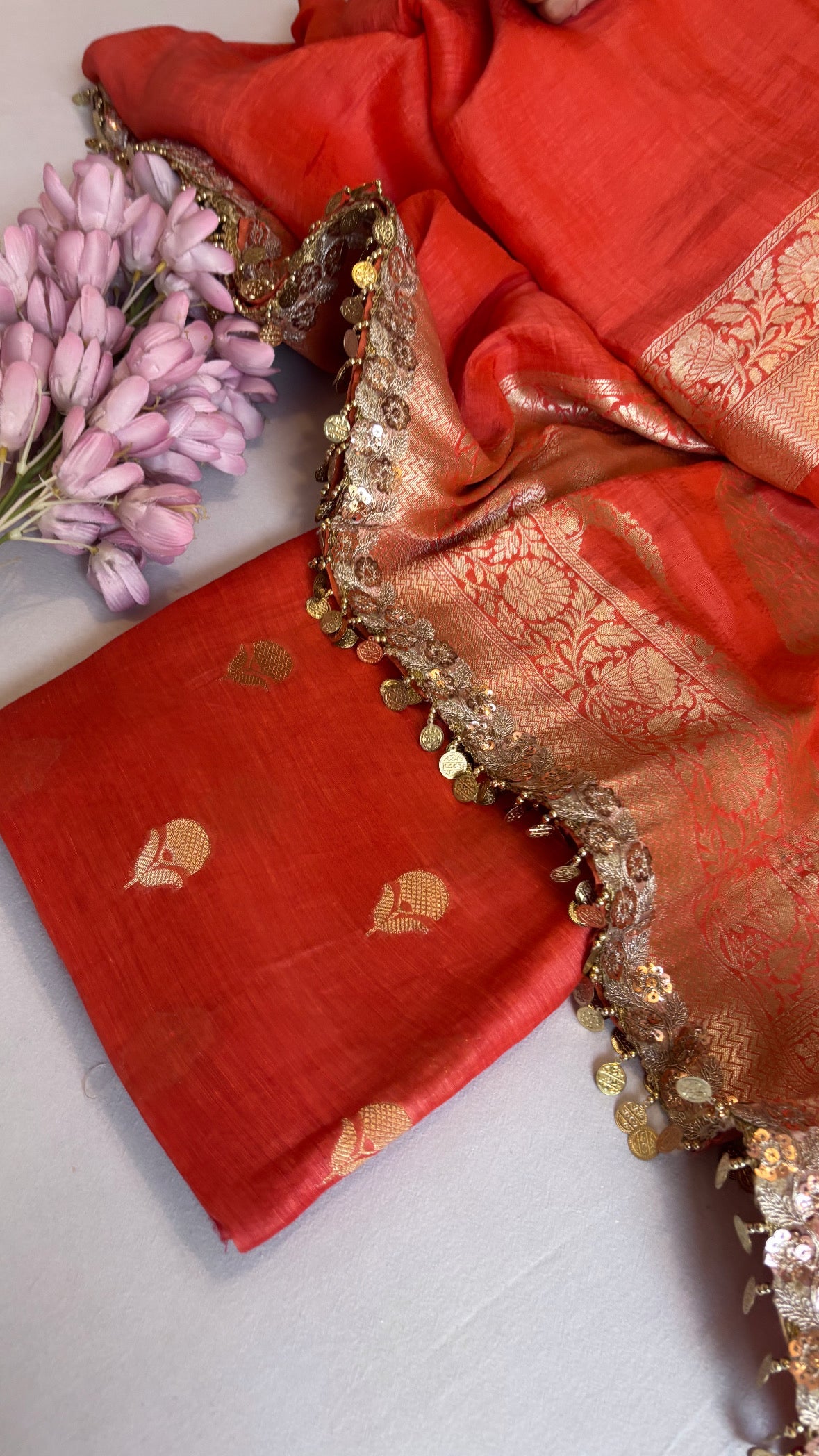 Fanta orange linen gorgette suit sets