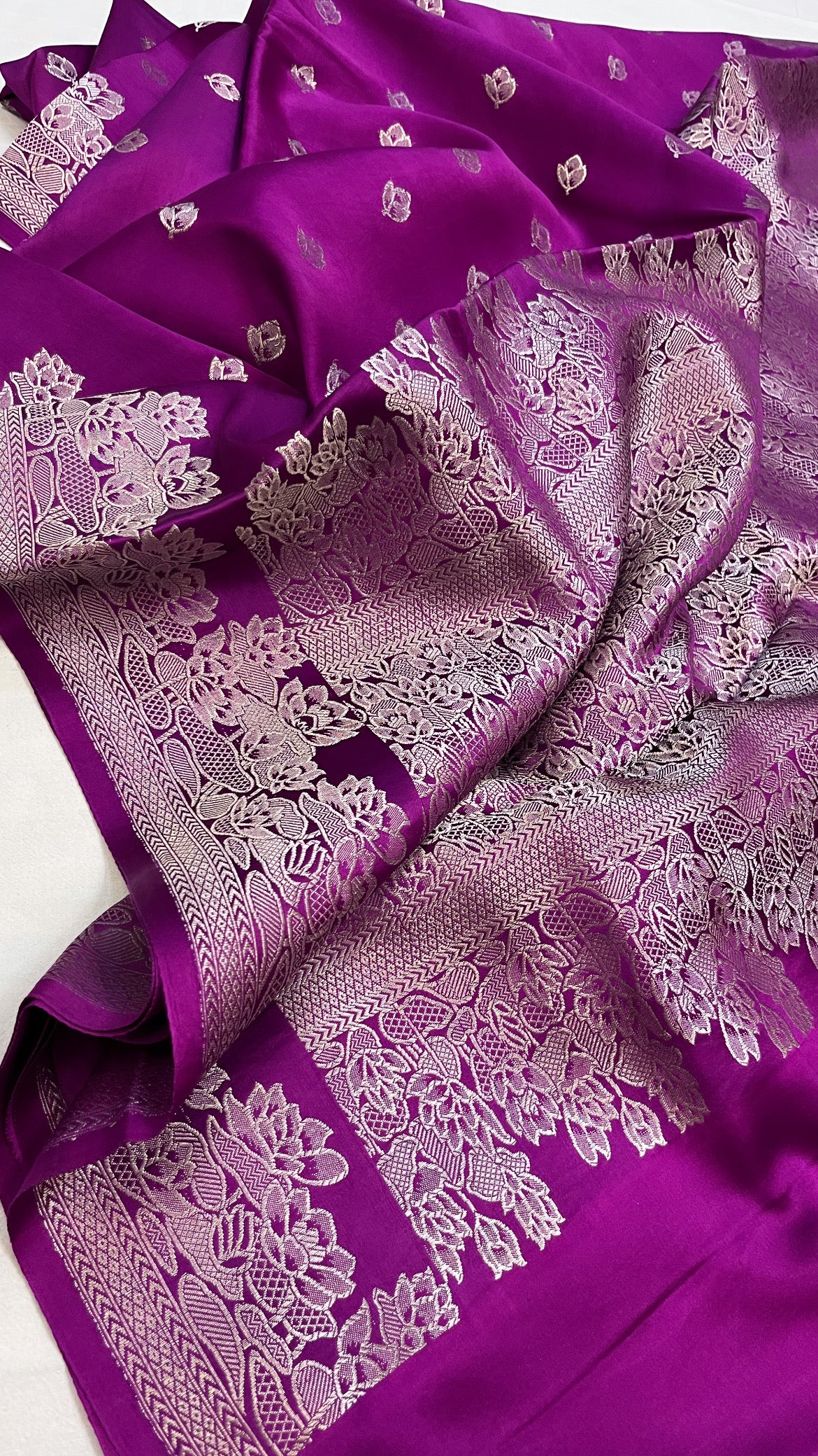 Grapewine purple mashru silk kadhwa buti saree
