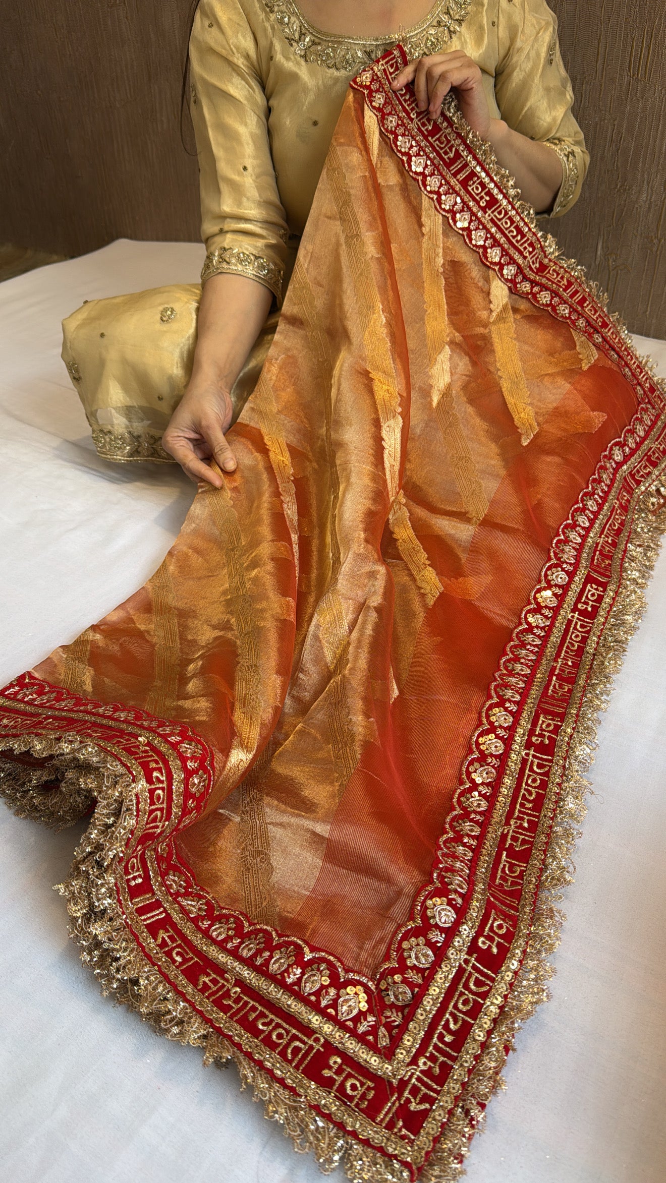 Maharani tangerine orange tissue silk duppata