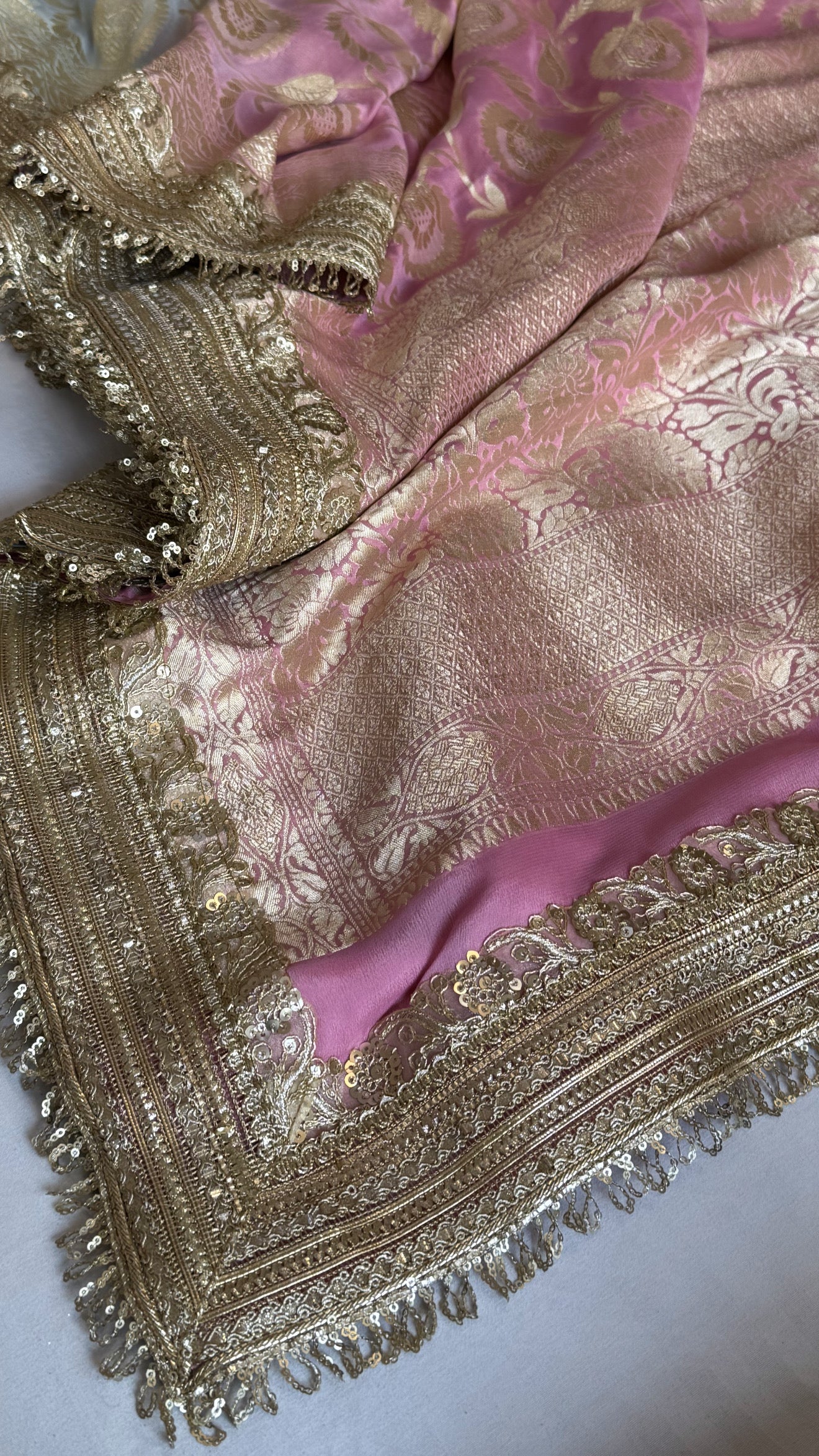 Gayatri devi inspired banarasi chiffon gorgette shaded kadhwa jaal sarees