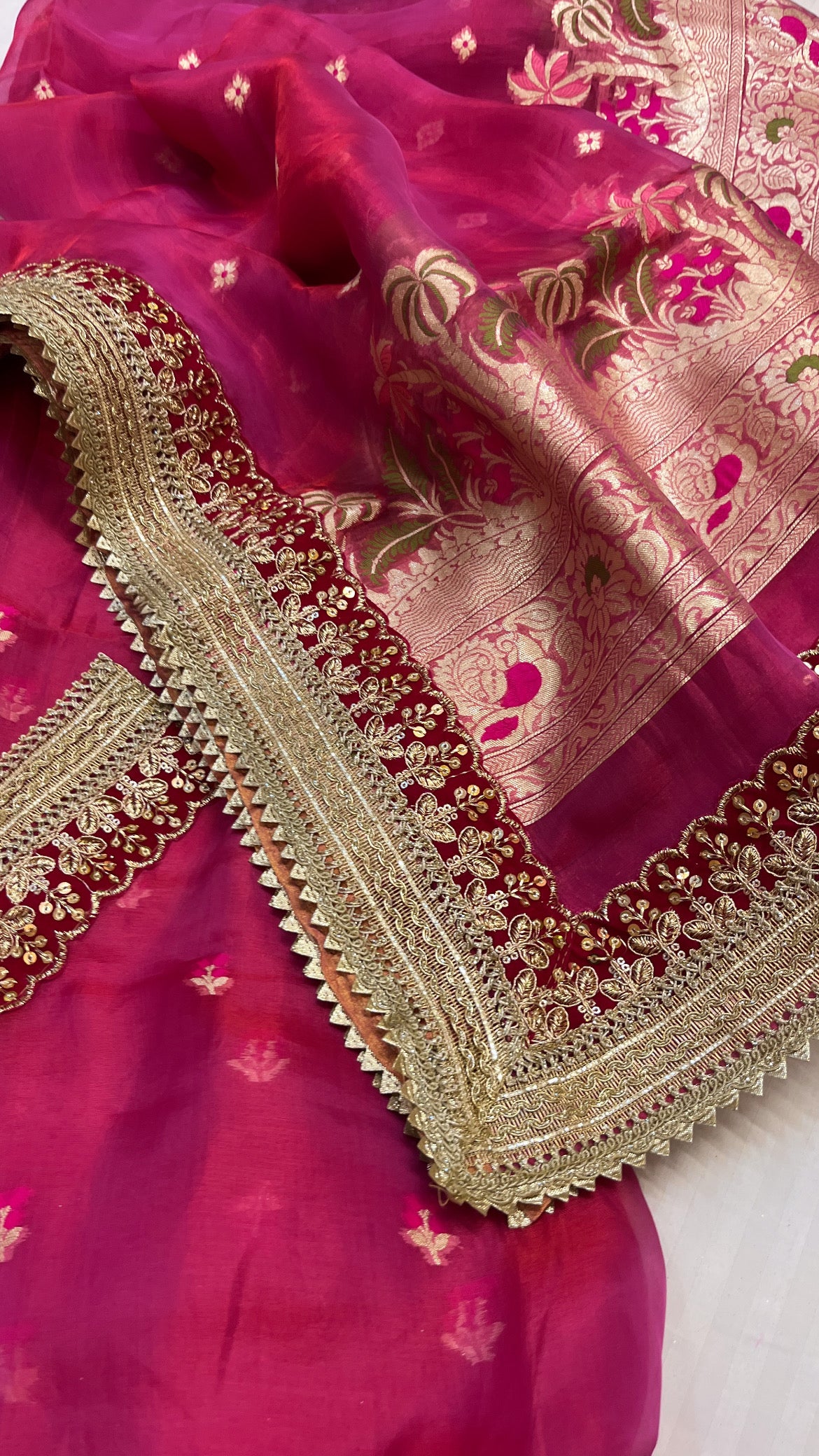 Heeramandi rani pink tissue silk meenakari suit set
