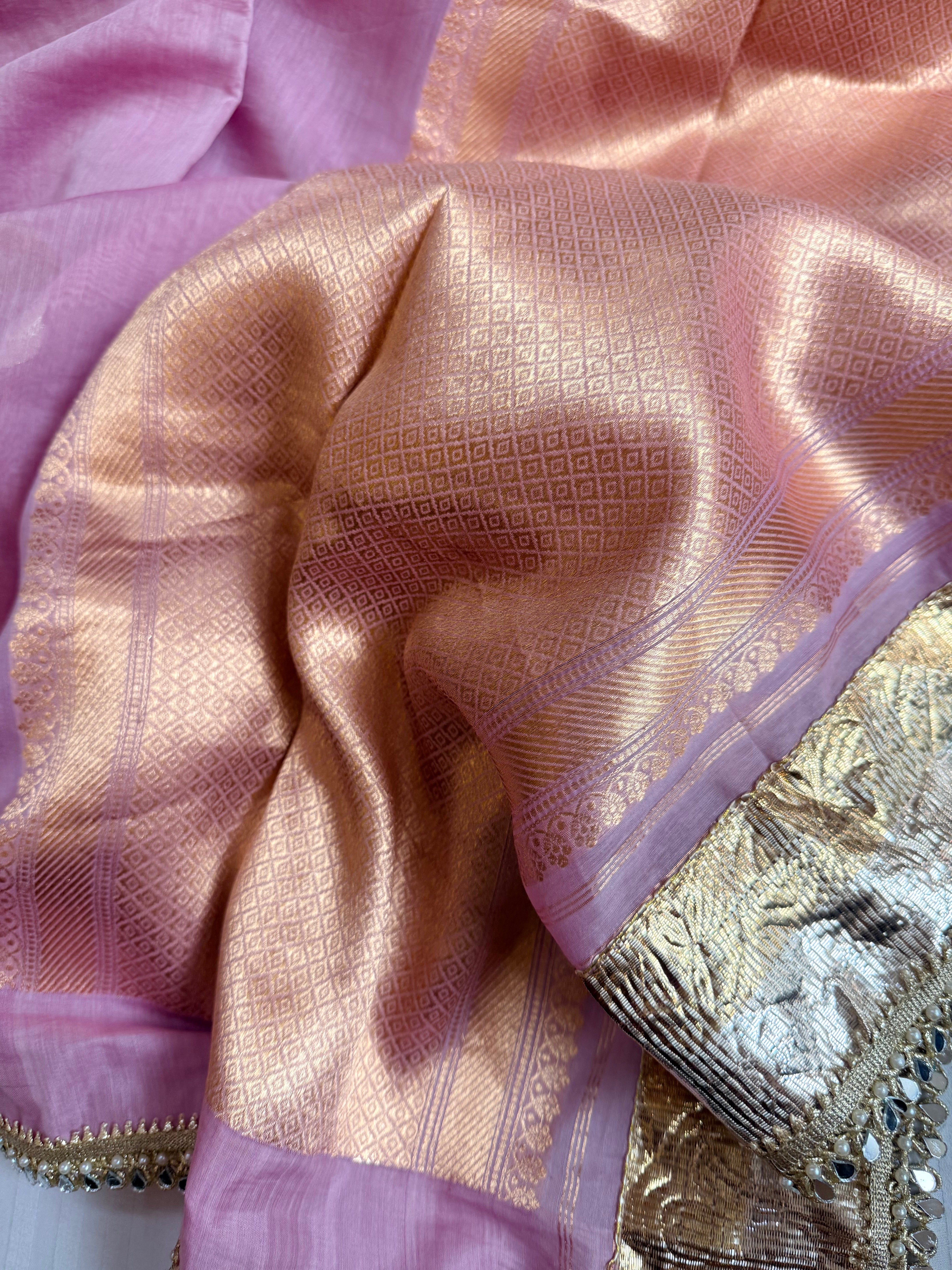 Handloom mulmul cotton silk sarees with lampi gota border