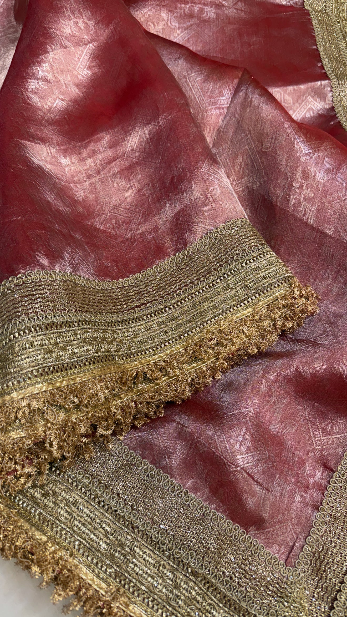 Maharani peachy pink tissue tanchoi silk saree