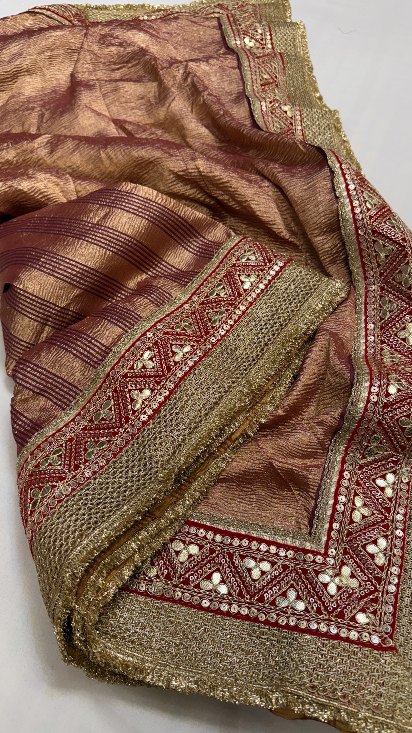 Moonga crushed tissue silk plum shade saree