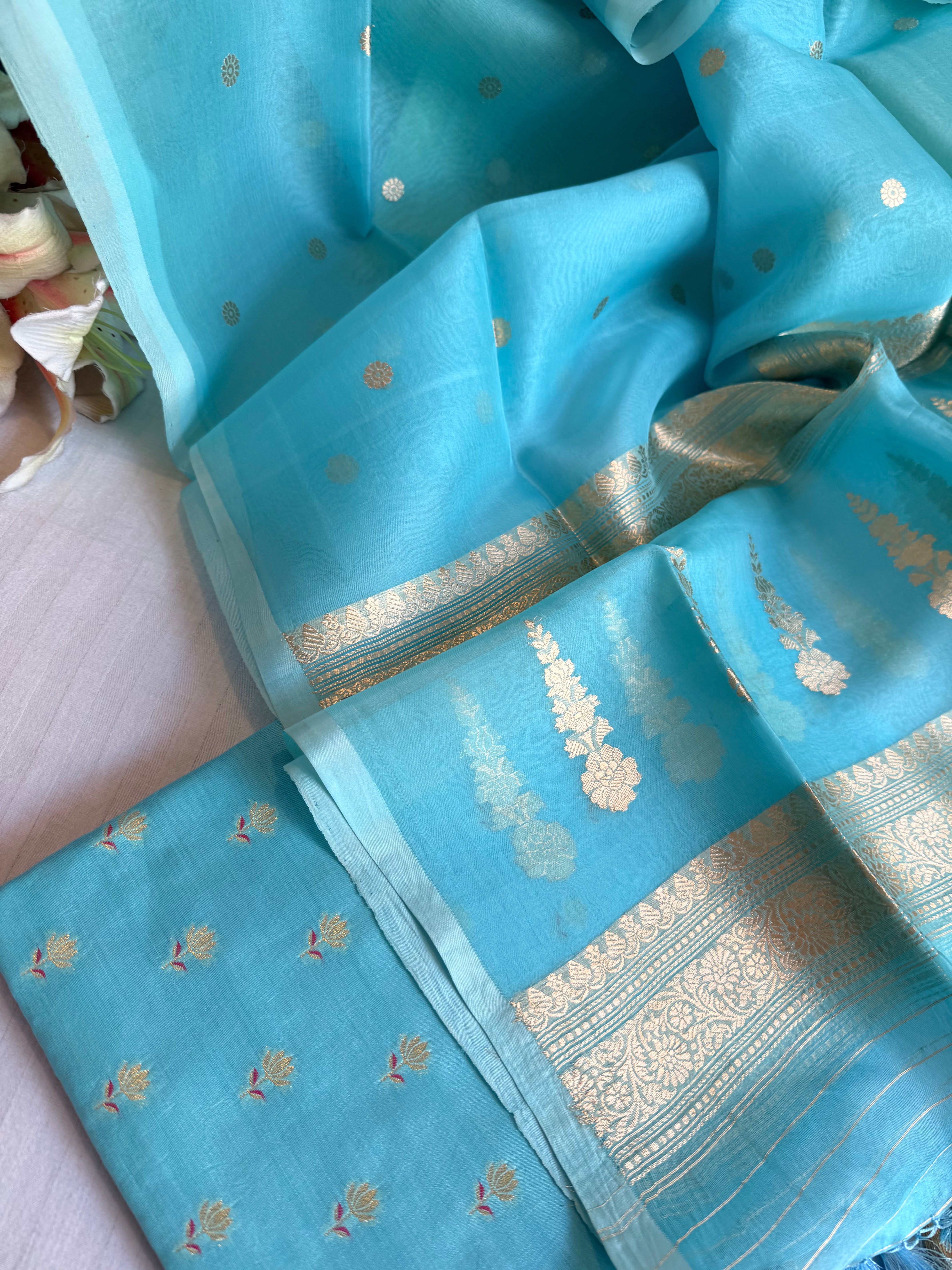 Summer suit sets - Spun chiniya silk kadhwa buti kora silk duppata suit sets