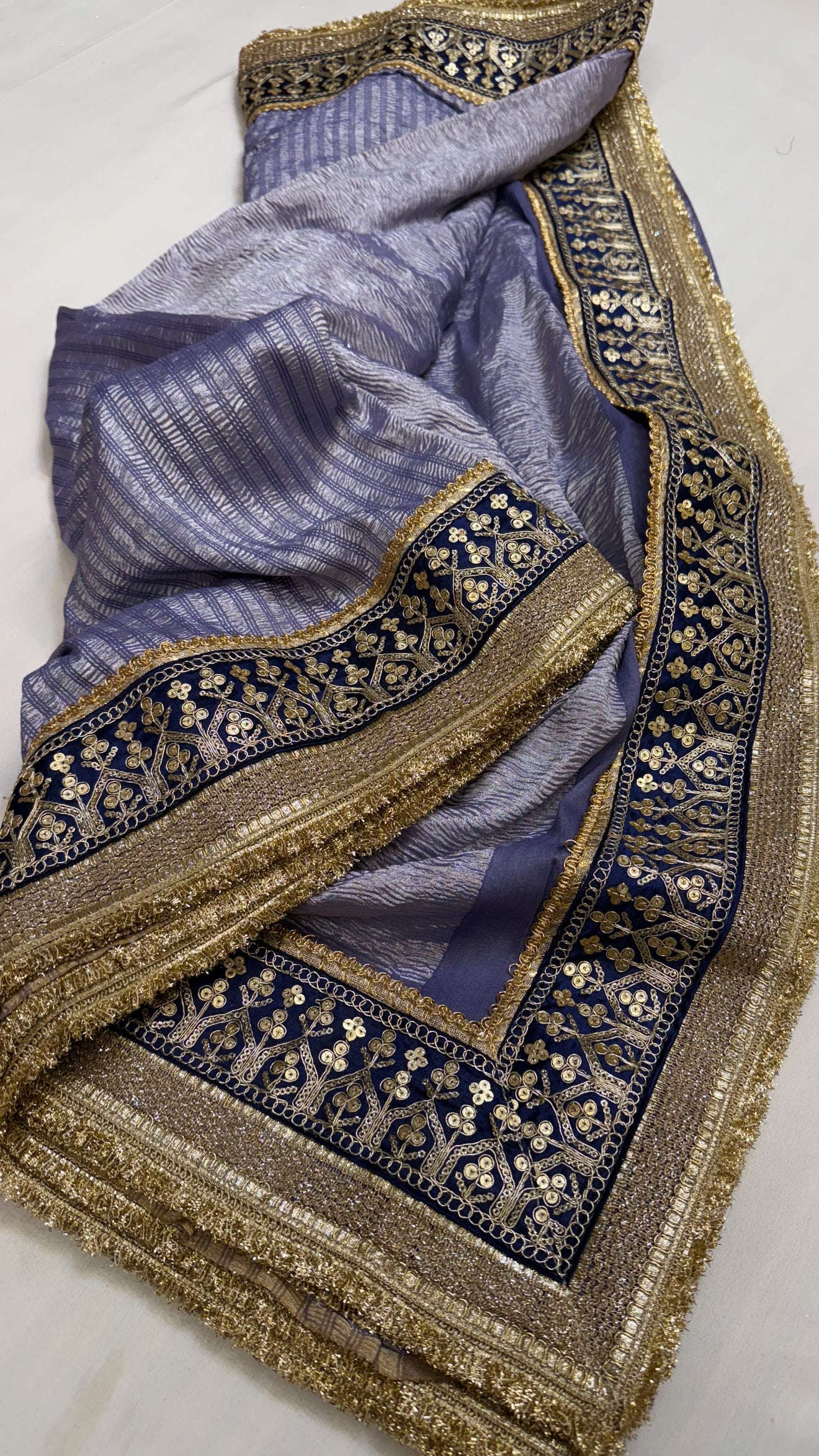 Moonga crushed tissue silk german blue saree
