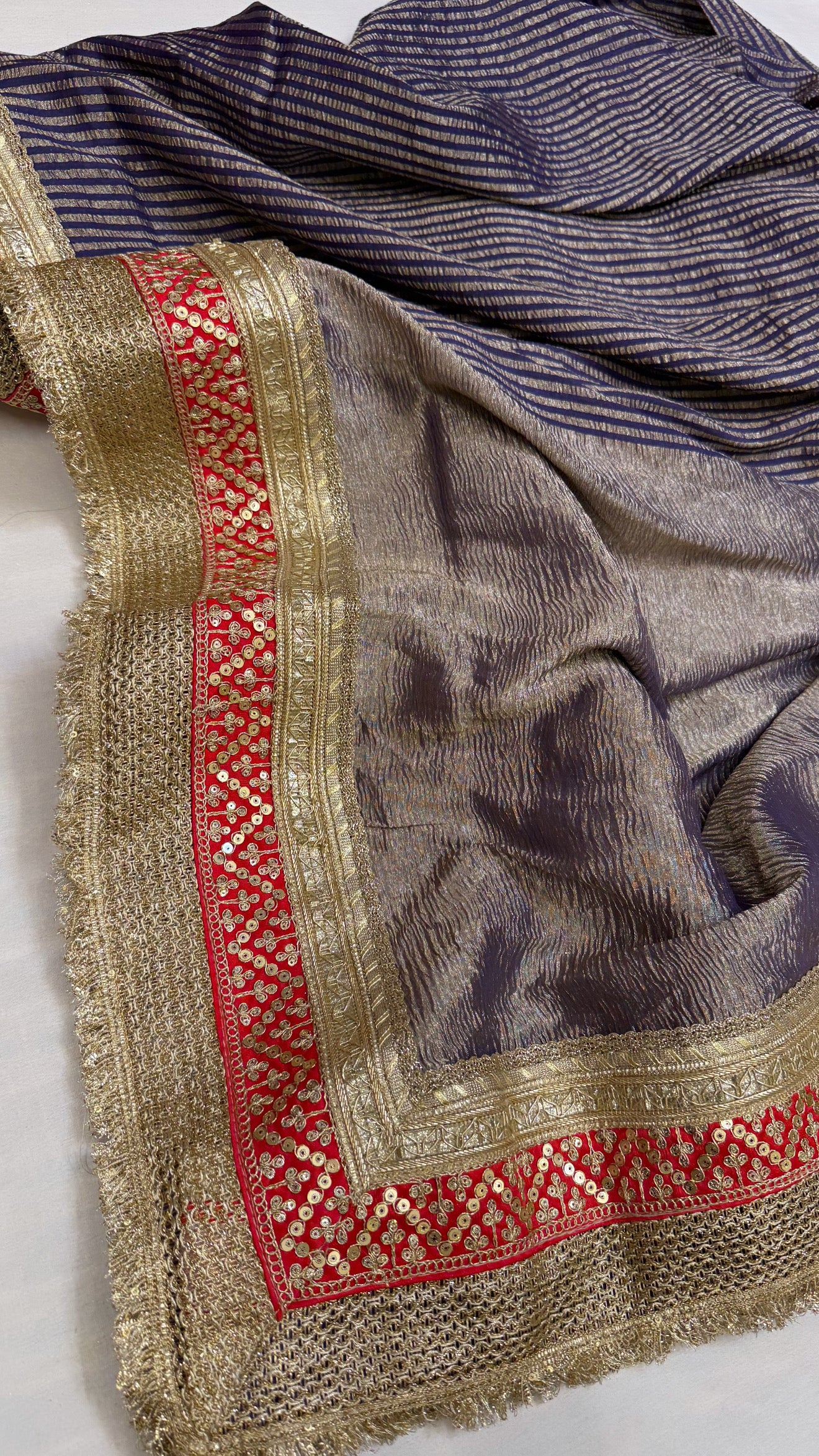 Moonga crushed tissue silk ink blue tissue silk saree