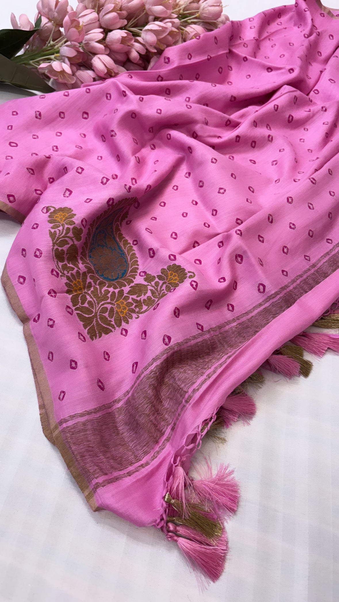 Moonga silk candy pink kohniya duppata