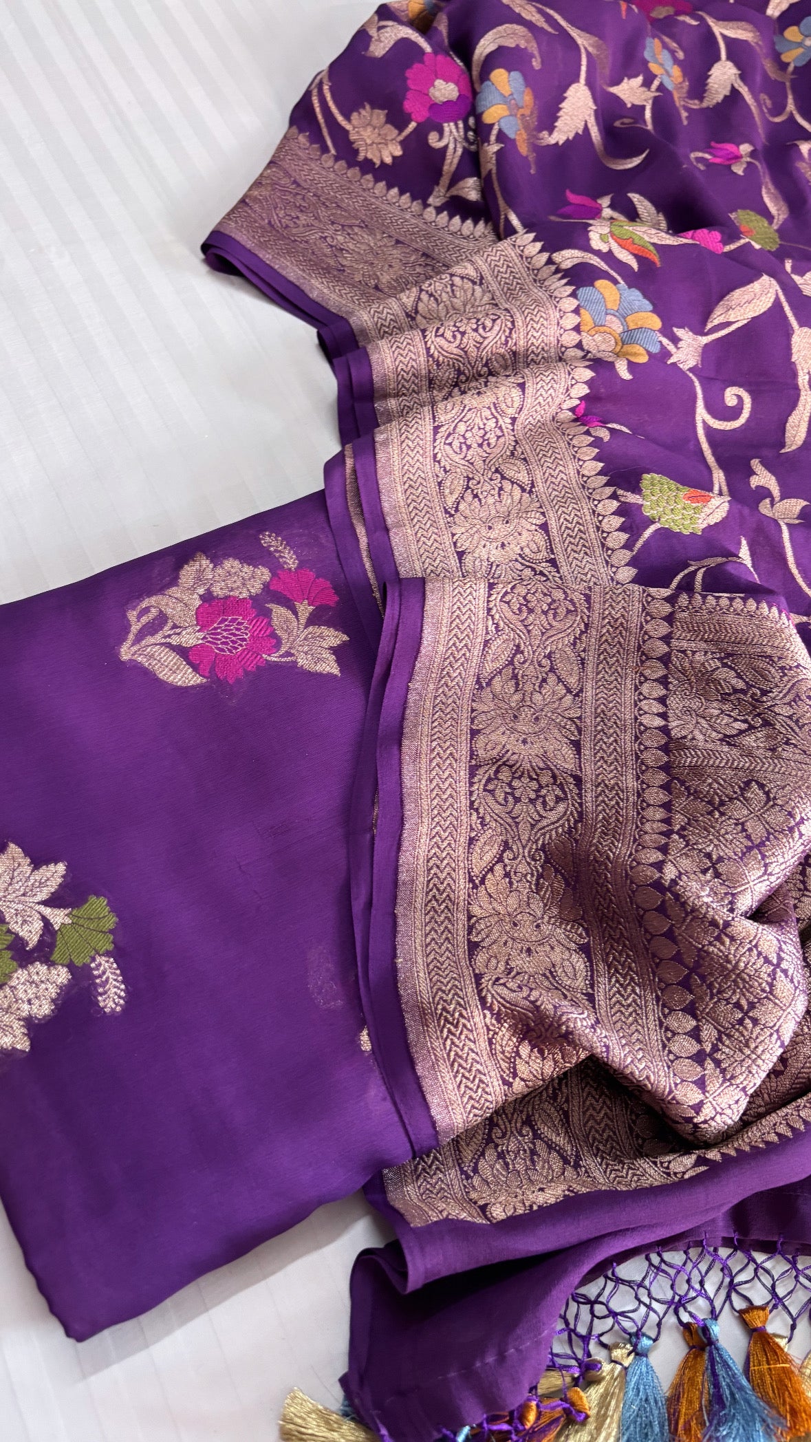 Dark purple banarasi moonga silk kadhwa meenakari jungla suit set