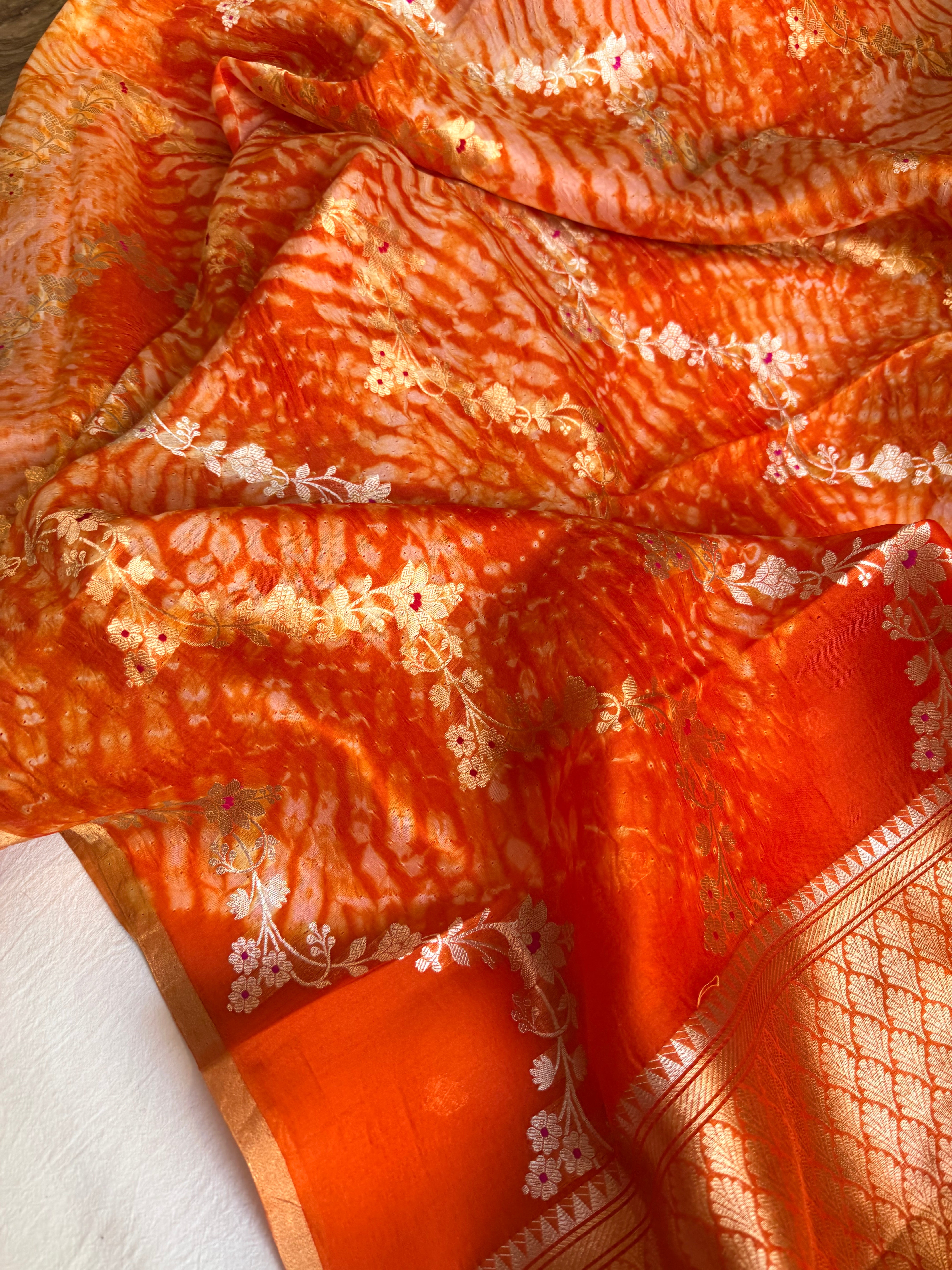 Shibori edit - Banarasi kora silk kadhwa buti shibori hand dyed saree
