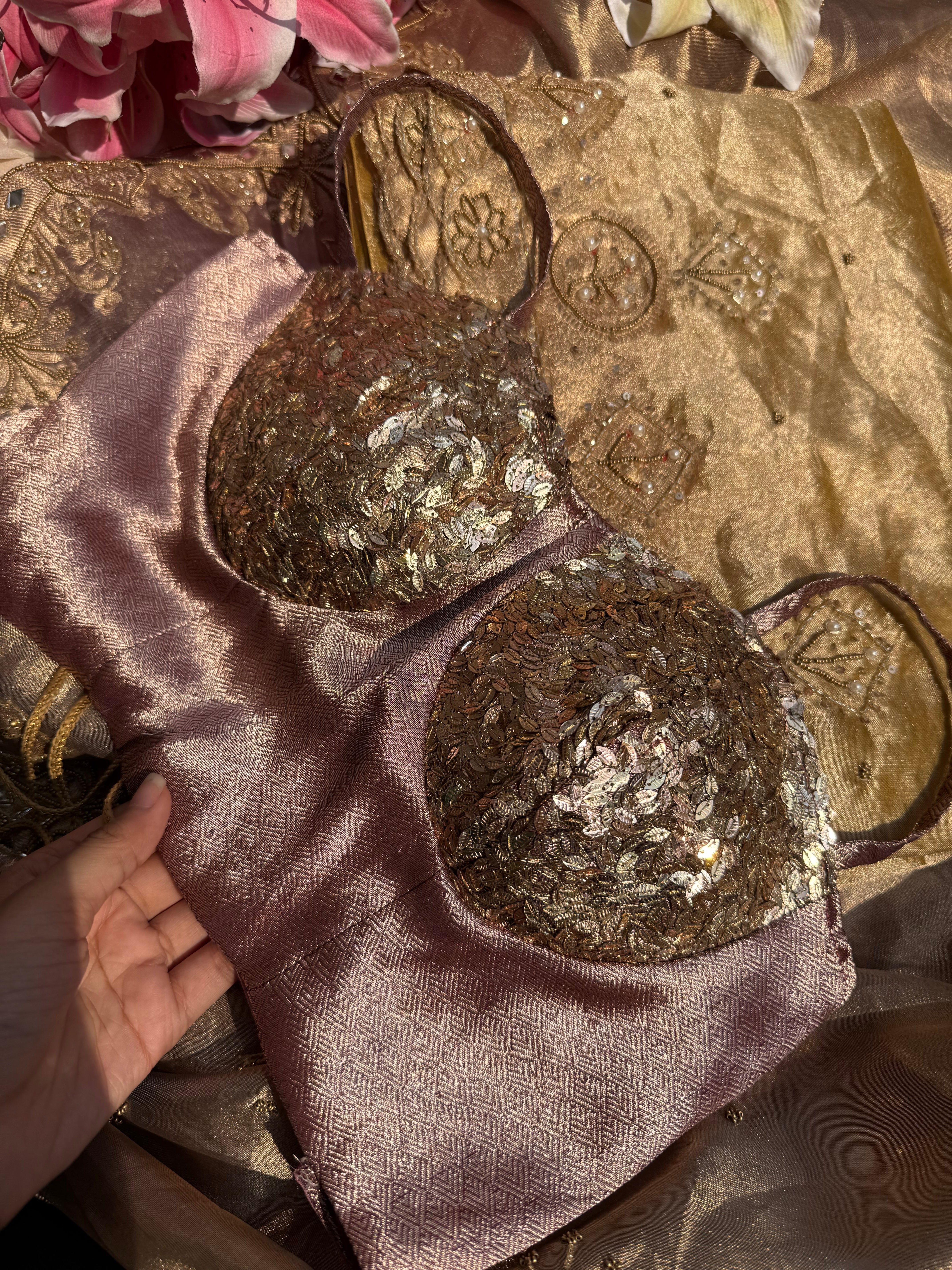 Purple sequence tissue silk blouse piece