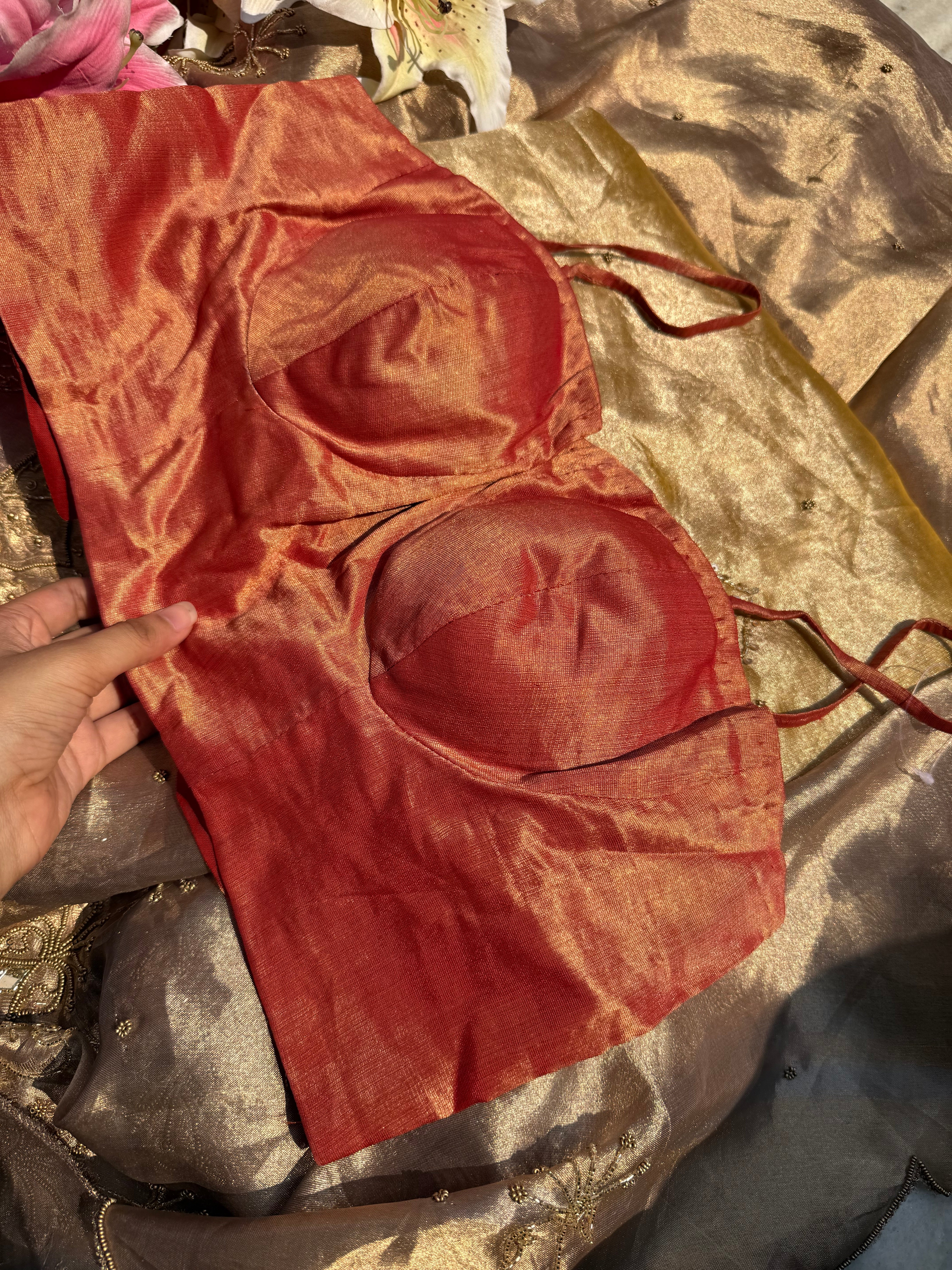 Tangerine red free size stitched blouse piece