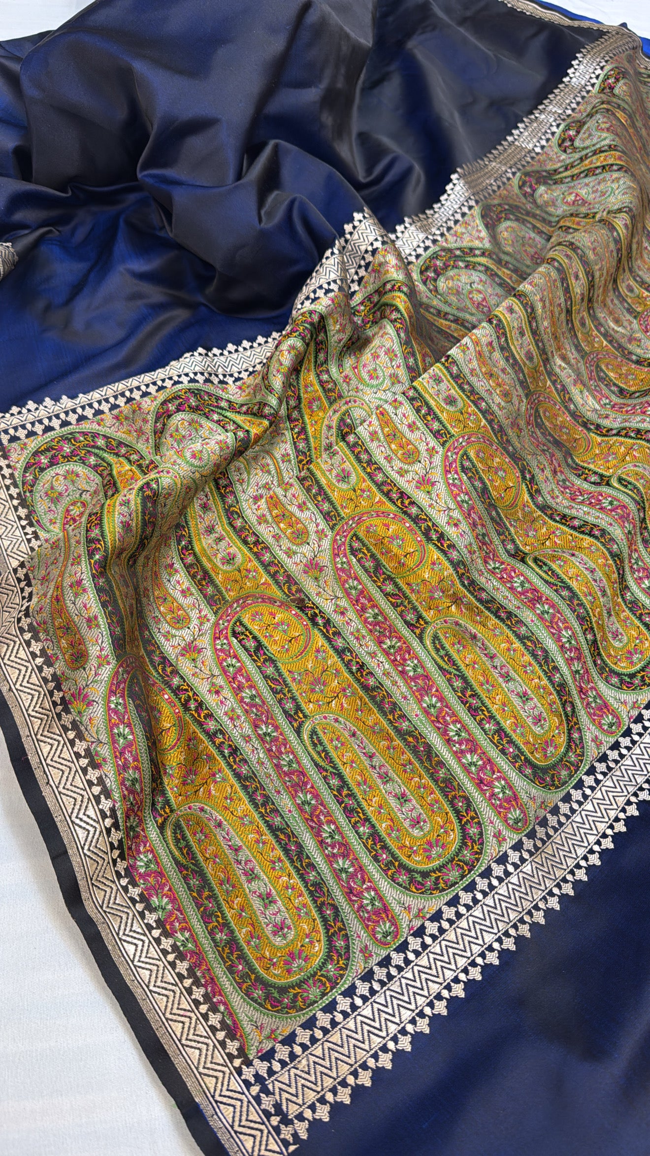 Mashru satin silk navy blue jamevar pallu banarasi saree