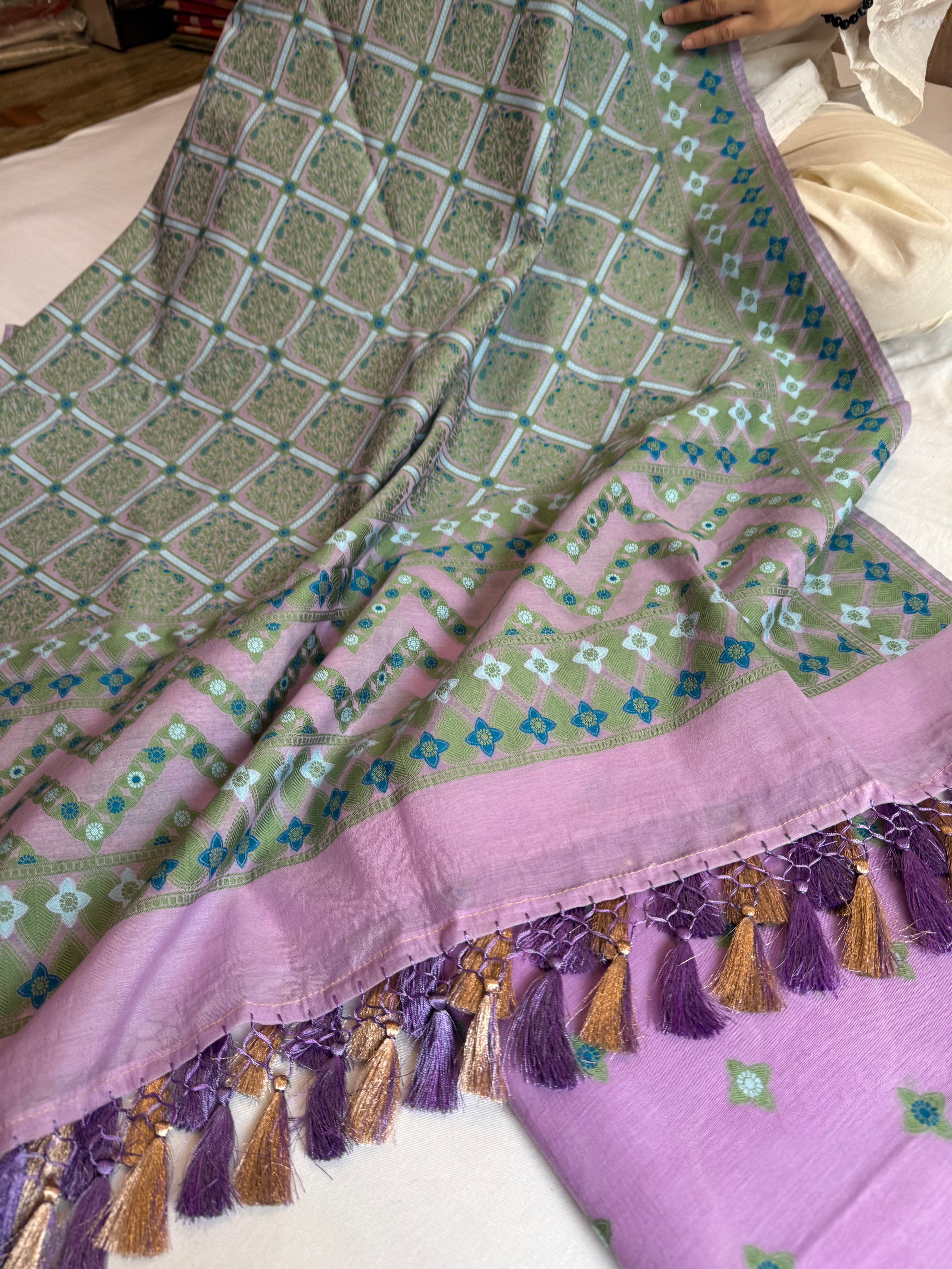 Banarasi cotton resham meenakari suit set