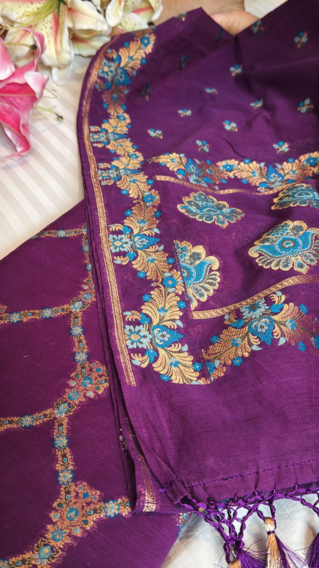 Banarasi cotton silk meenakari kadhwa suit set