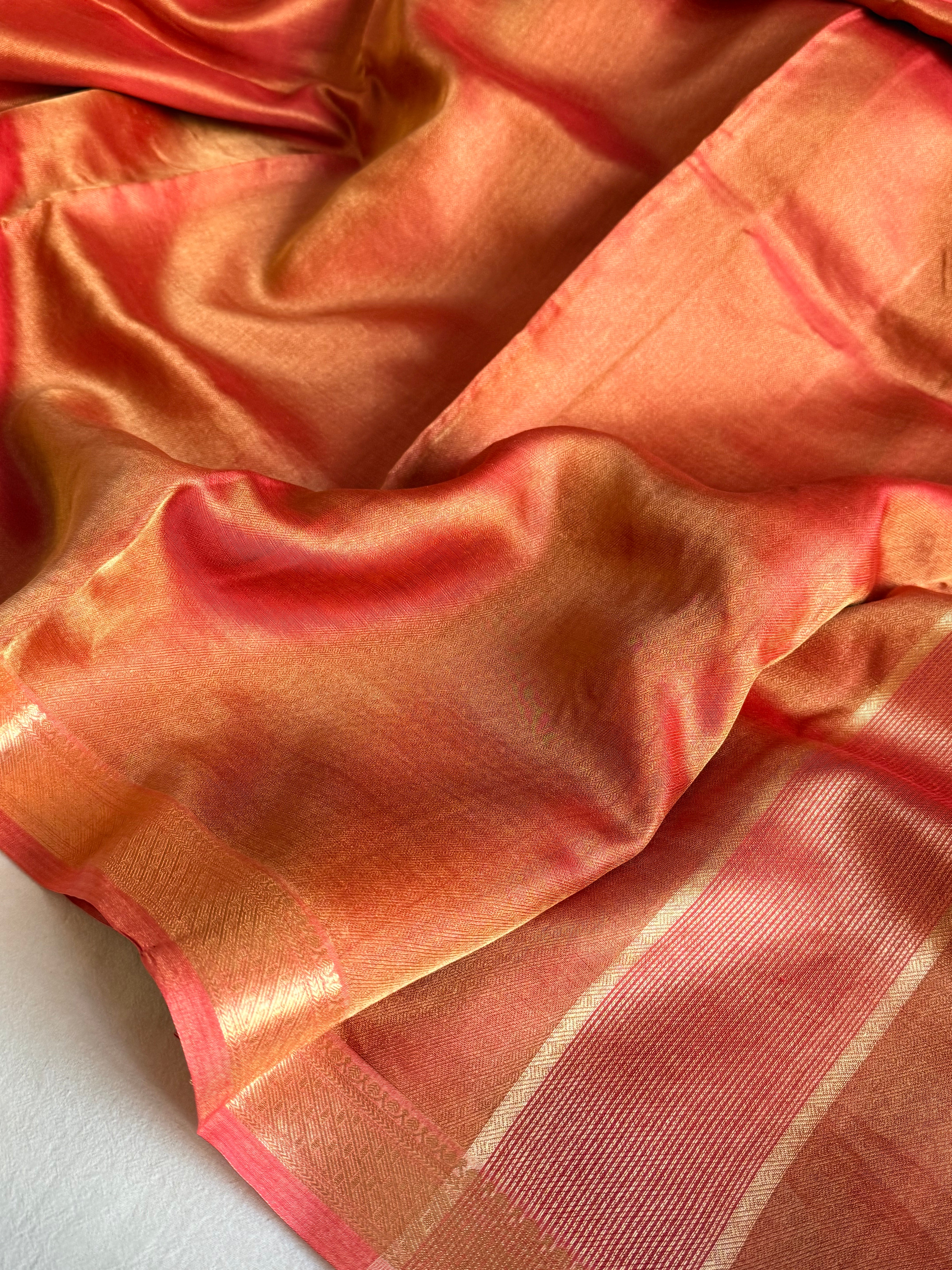 Below 10k - Banarasi pashmina tissue gorgette soft silk kadhwa border saree