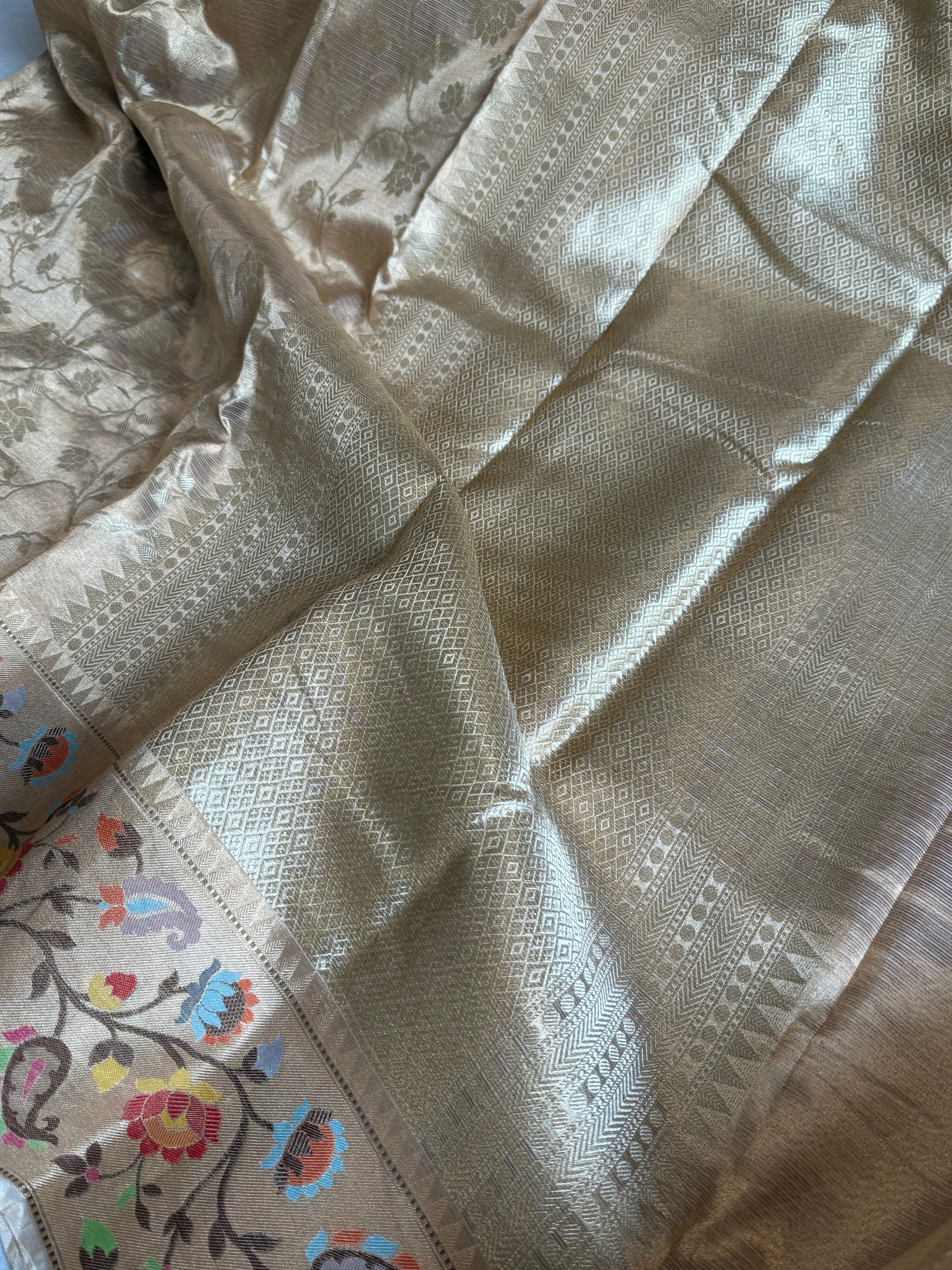 Paithani border kanjivaram banarasi tissue silk meenekari kadhwa saree