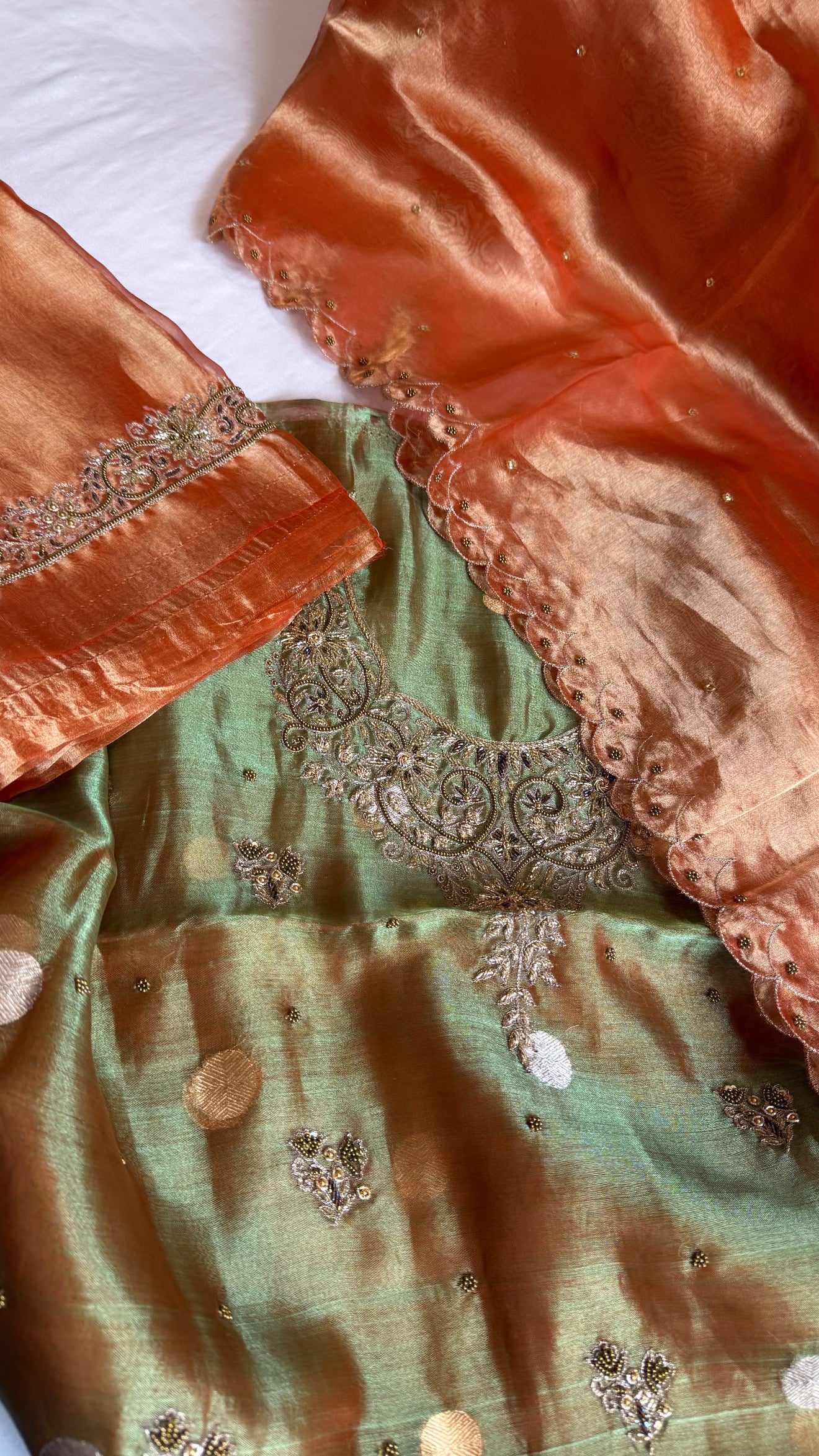 Maharani tissue silk hand embroidered suit set