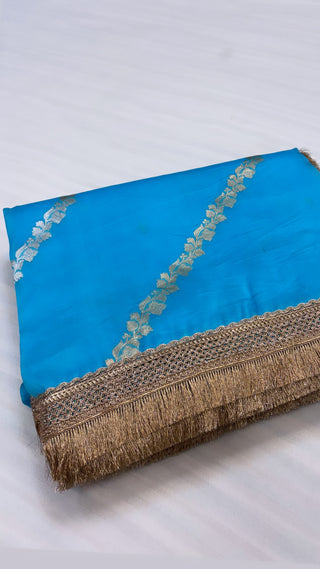 Firozi blue shade leela kora silk jungla saree