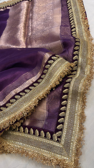 Maharani grapewine purple tissue silk saree