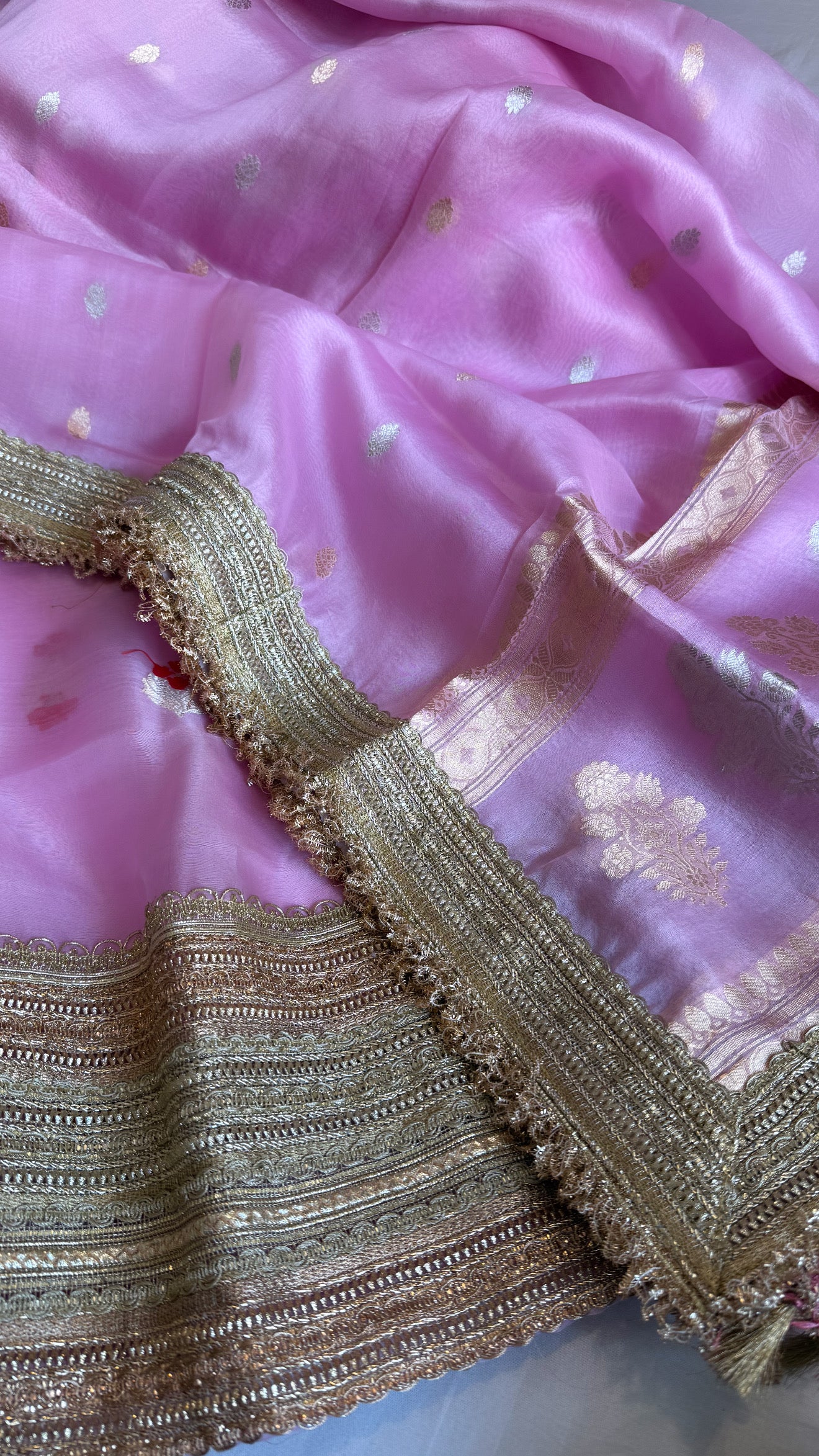 Blush pink kora silk kadhwa buti gotapatti suit set