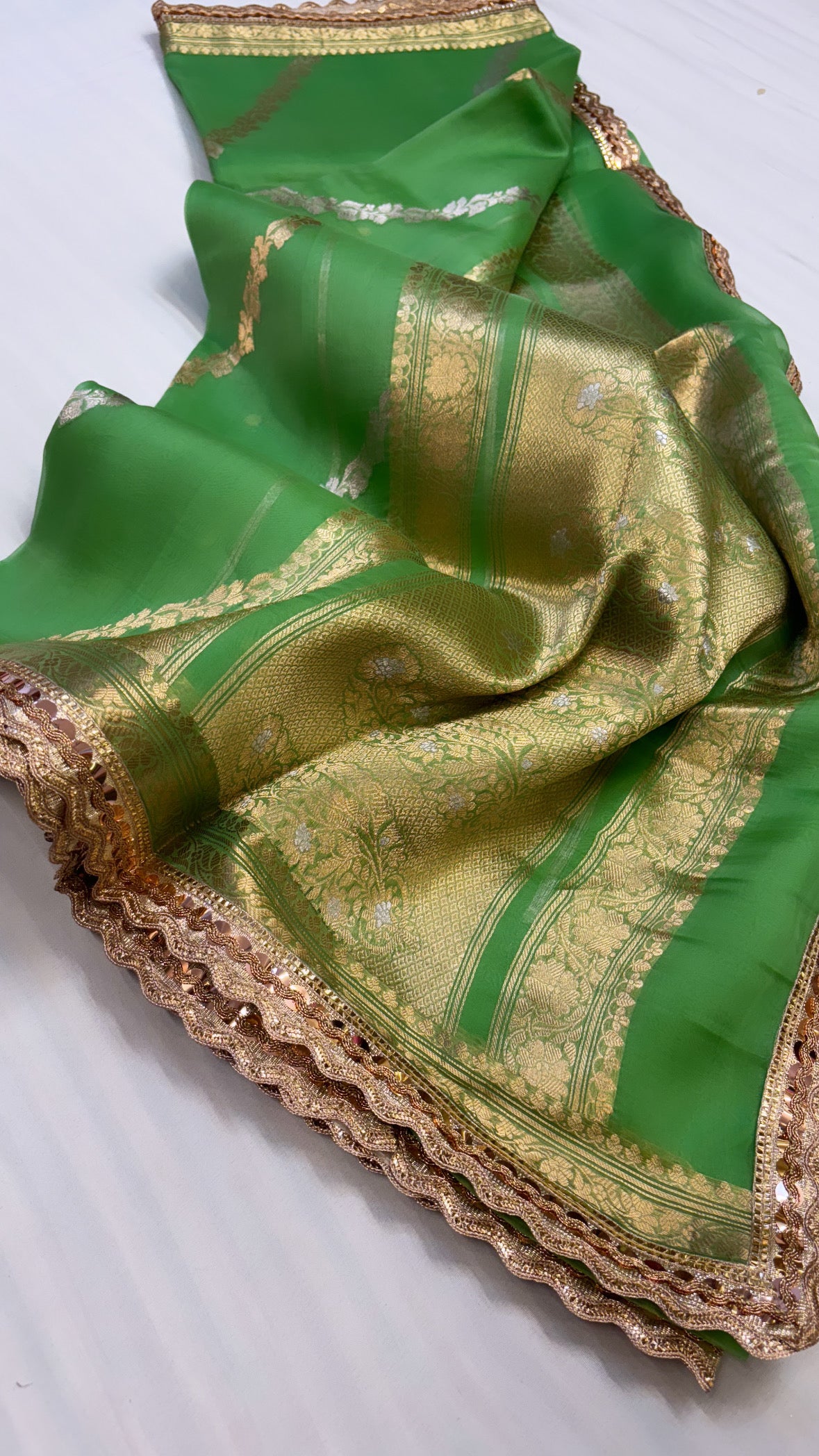 Mehendi green shade leela kora silk jungla saree