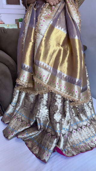 Lavender tissue silk kali wala lehenga