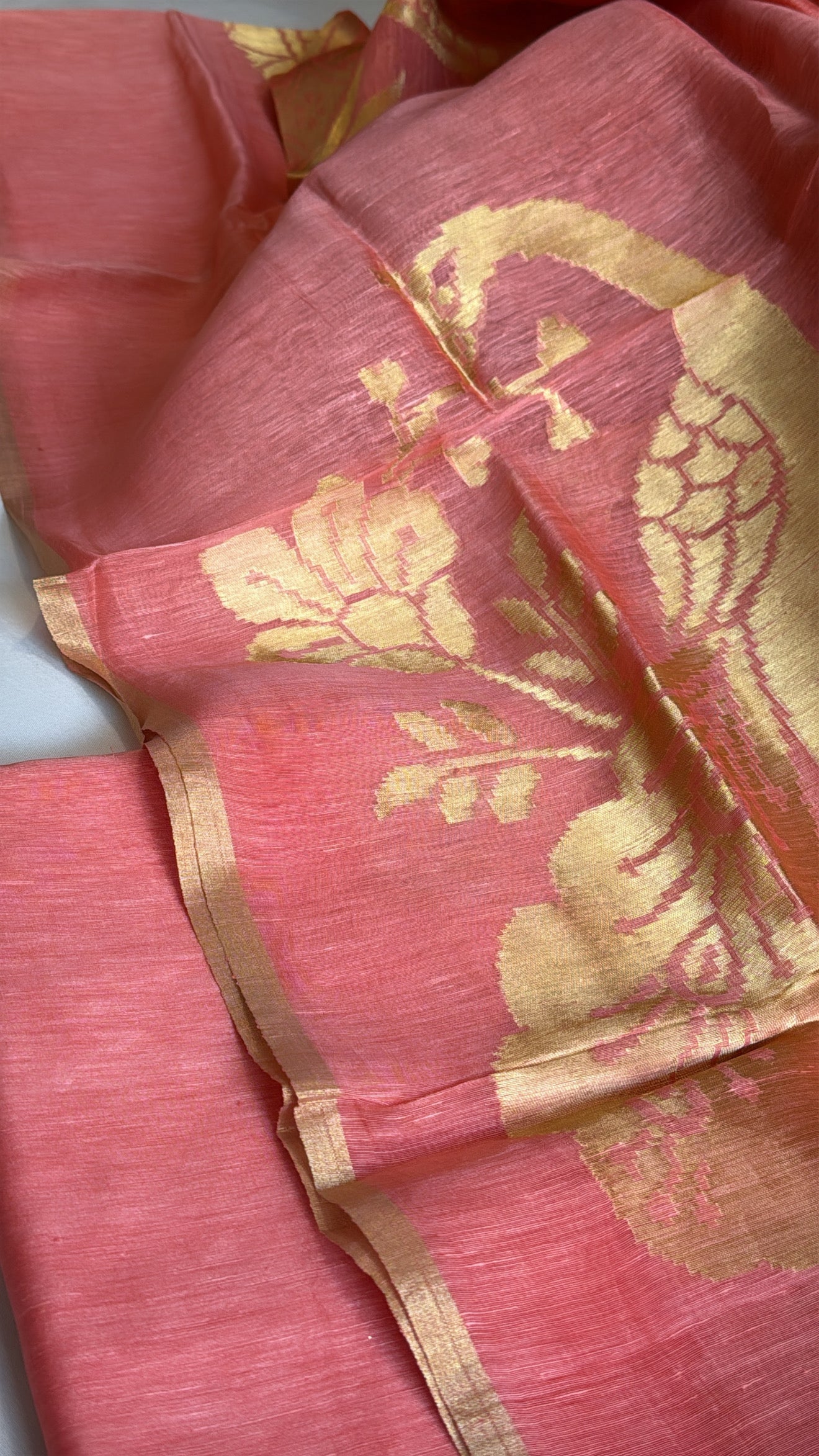 Vivah edit - Peachy peach linen gorgette kadhwa weaving suit sets