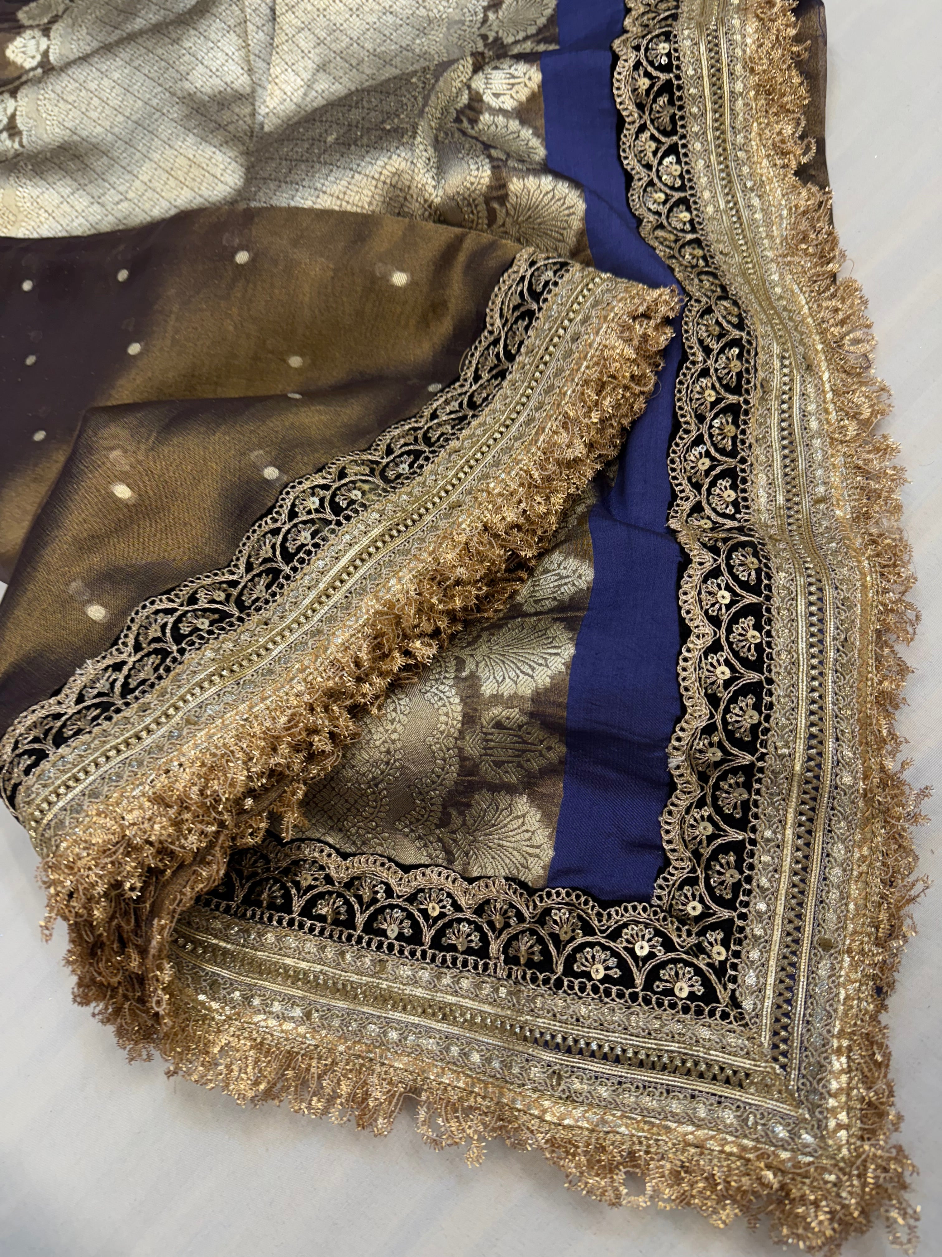 Royal blue maharani tissue silk kadhwa buti saree