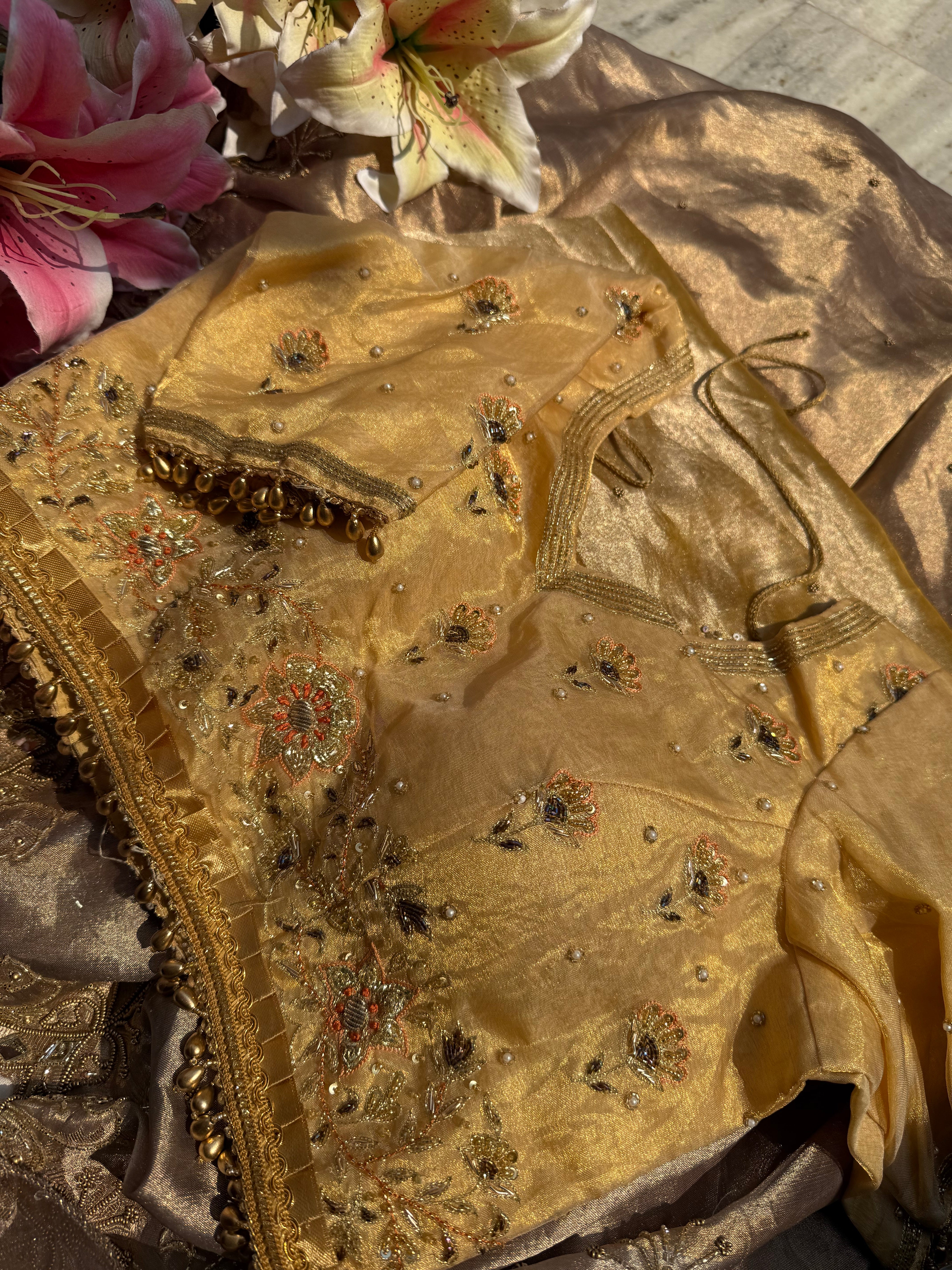 Golden tissue silk free size blouse piece