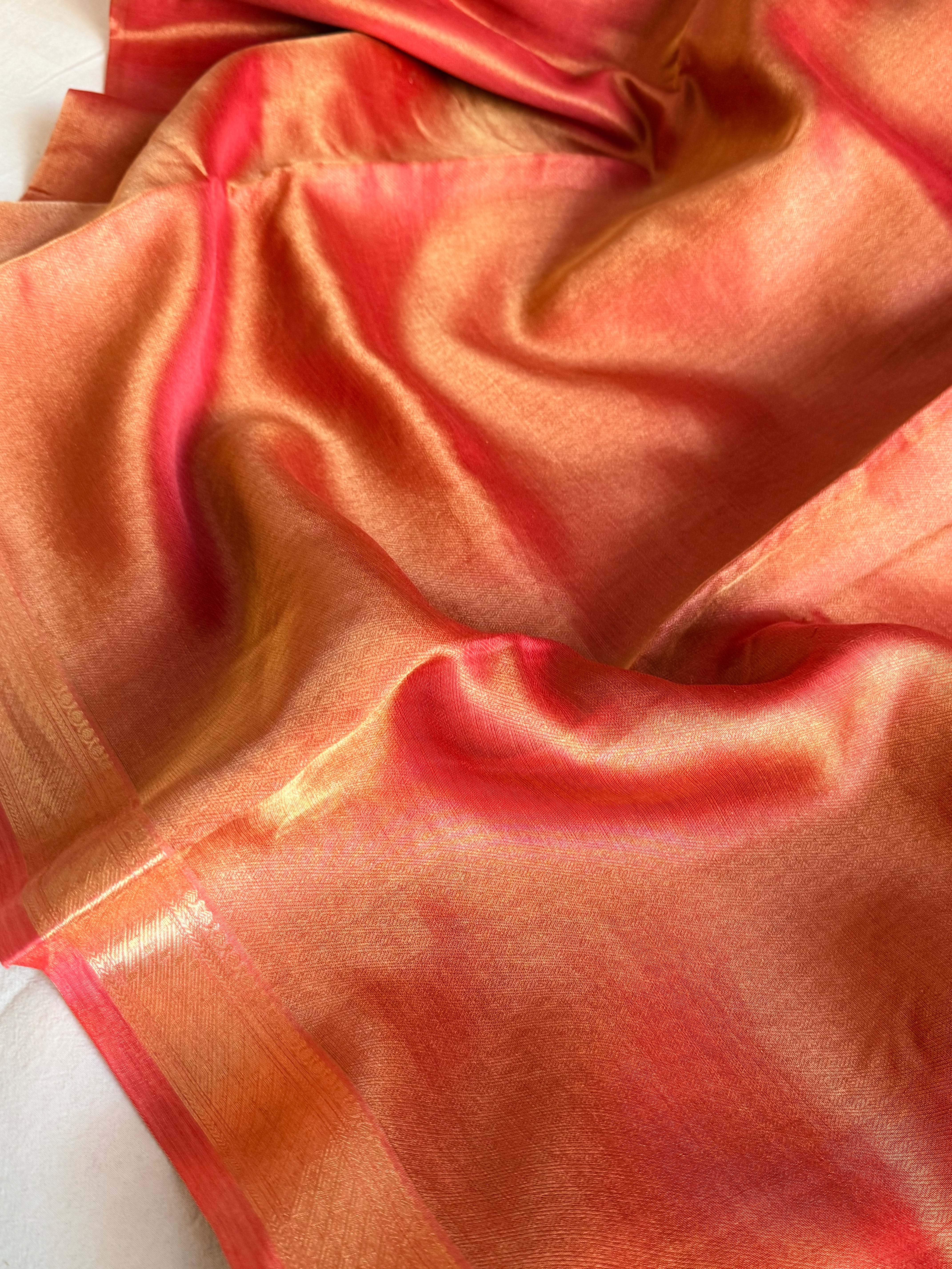 Below 10k - Banarasi pashmina tissue gorgette soft silk kadhwa border saree