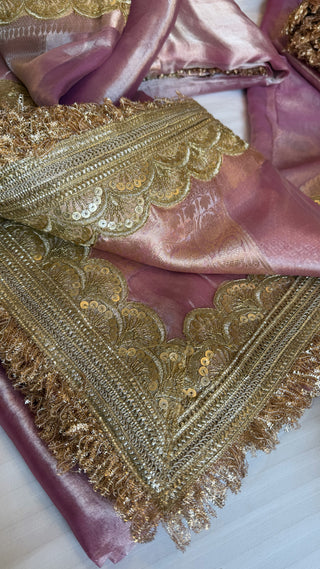 Most viral maharani blush pink tissue silk kadhwa saree