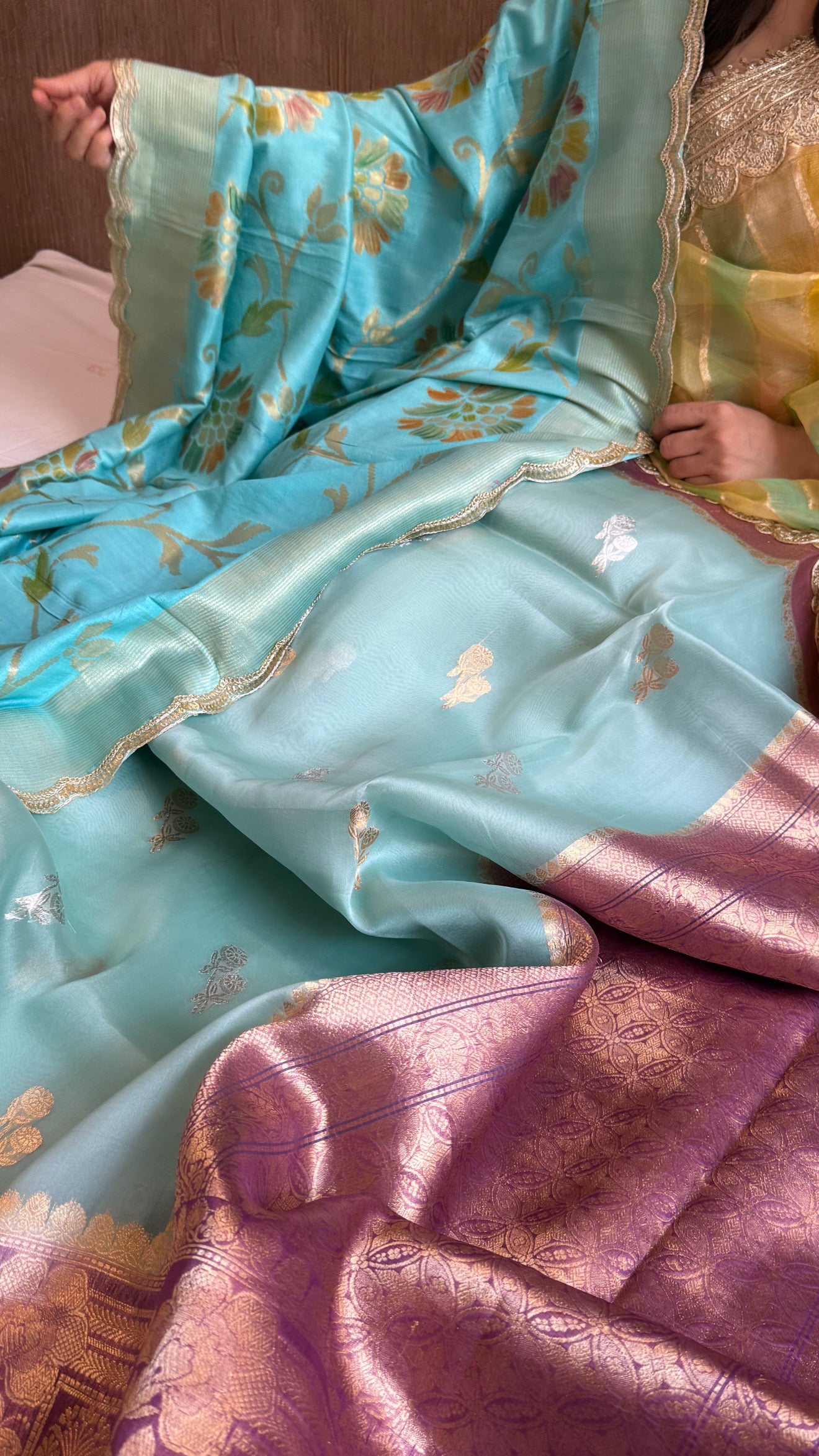 Kora silk chap dye contrast border kadhwa saree paired with moonga silk duppata sets