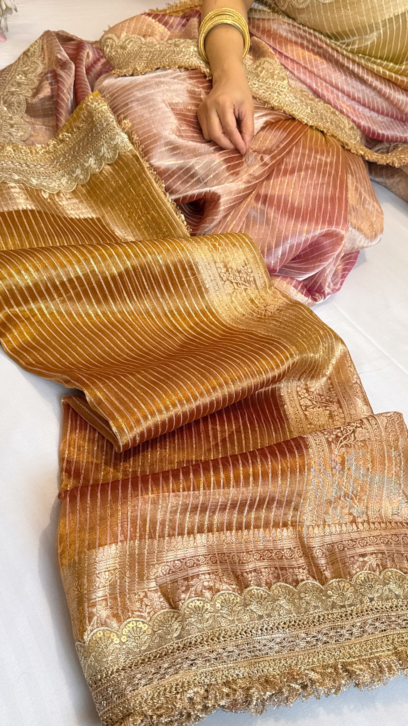 Maharani rang birangi tissue silk zari striped kadhwa saree