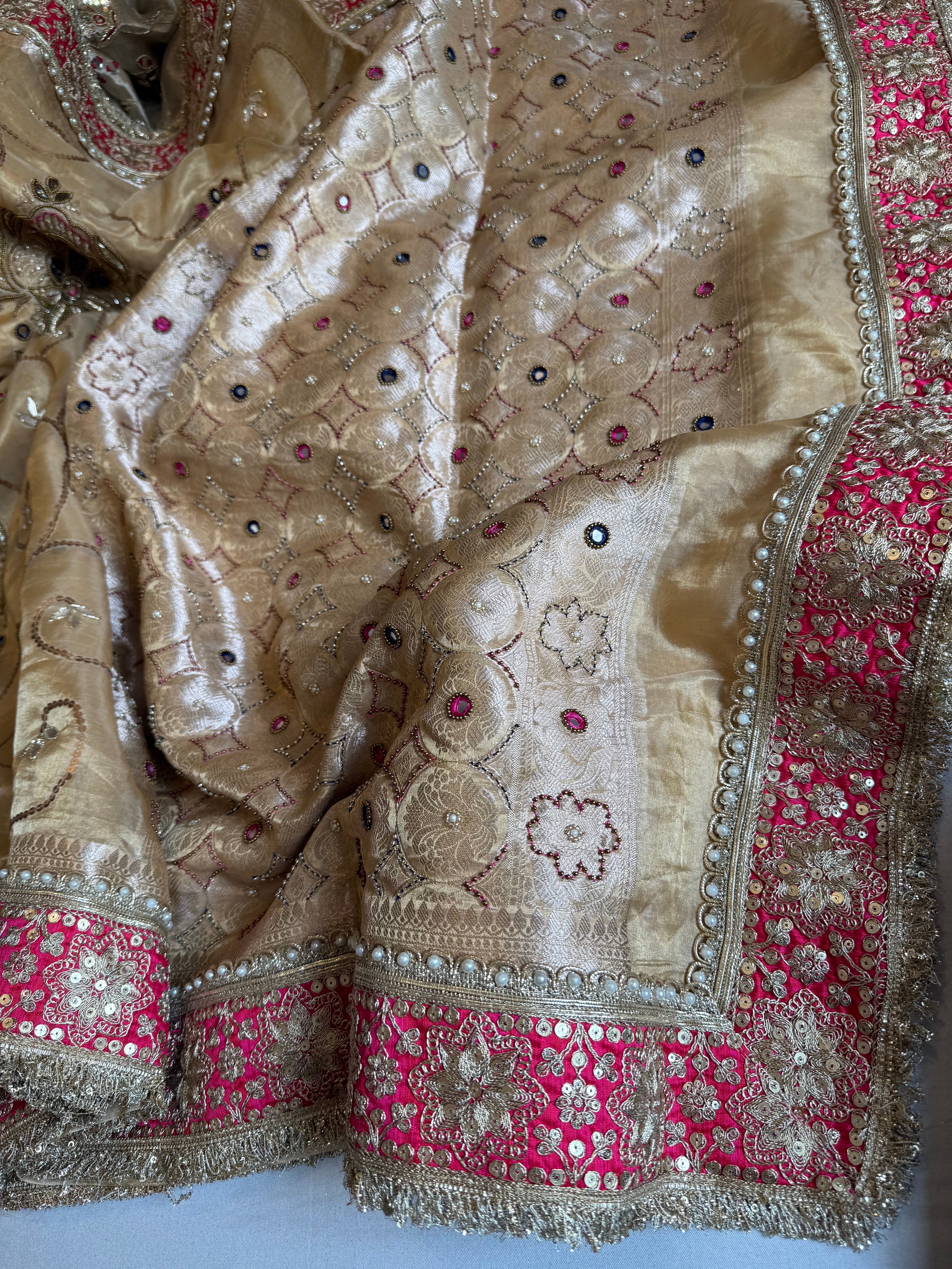 Kutchi inspired “sheesham edit” mirror work and meenakari work hand embroidered saree