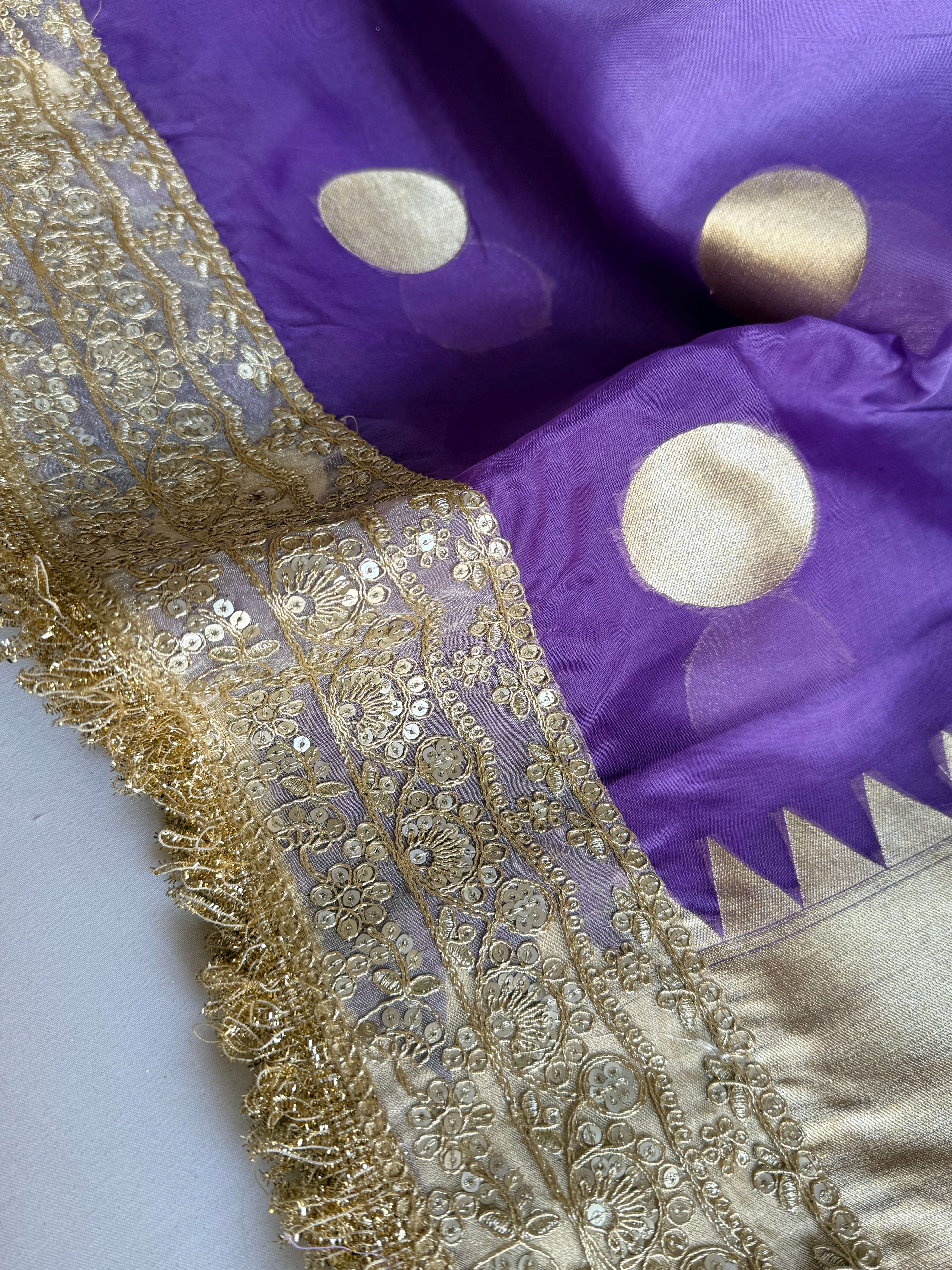 Banarasi leela ombre lilac kora silk kadhwa saree