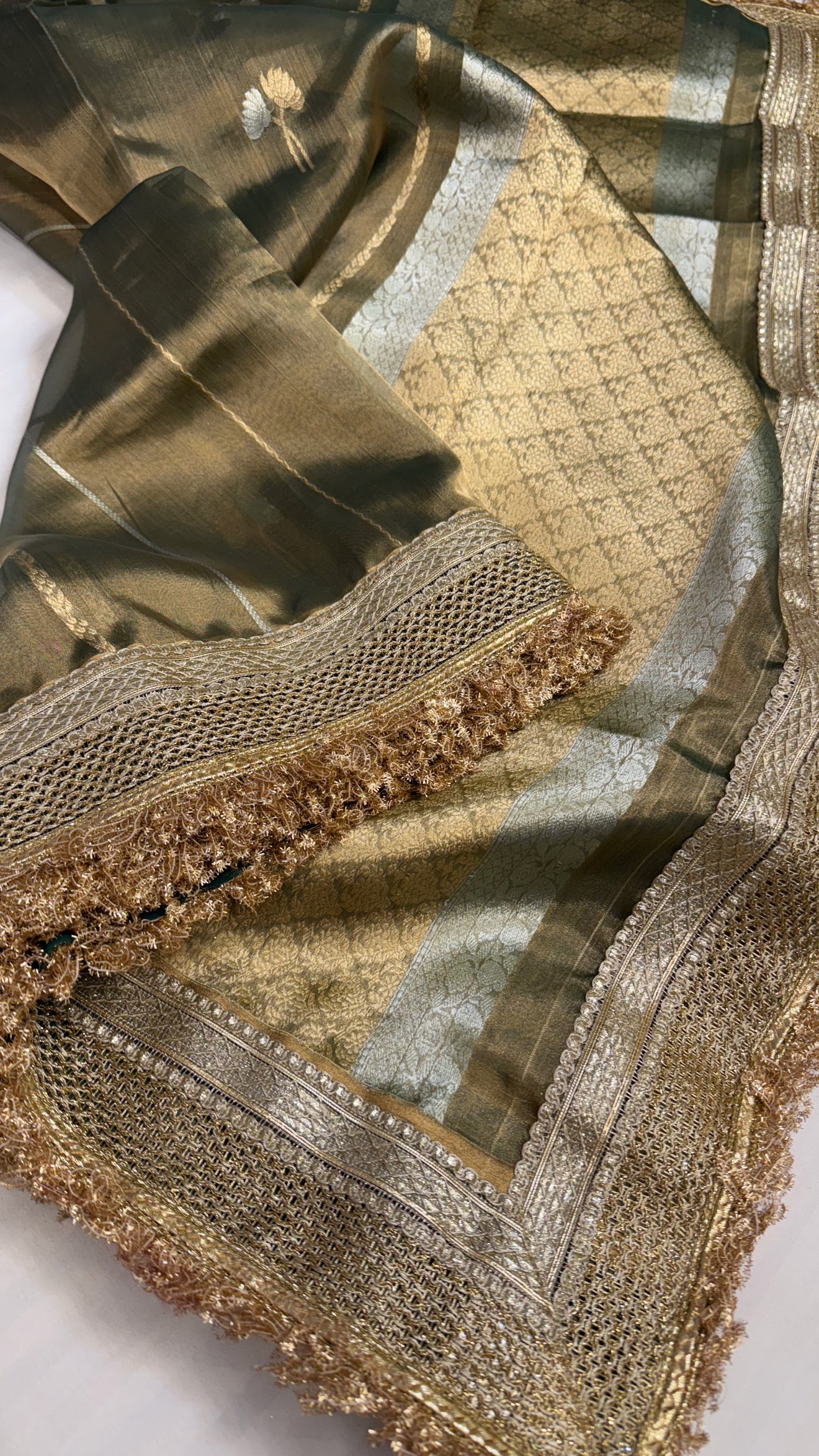 Maharani mint green tissue silk kadhwa buti saree