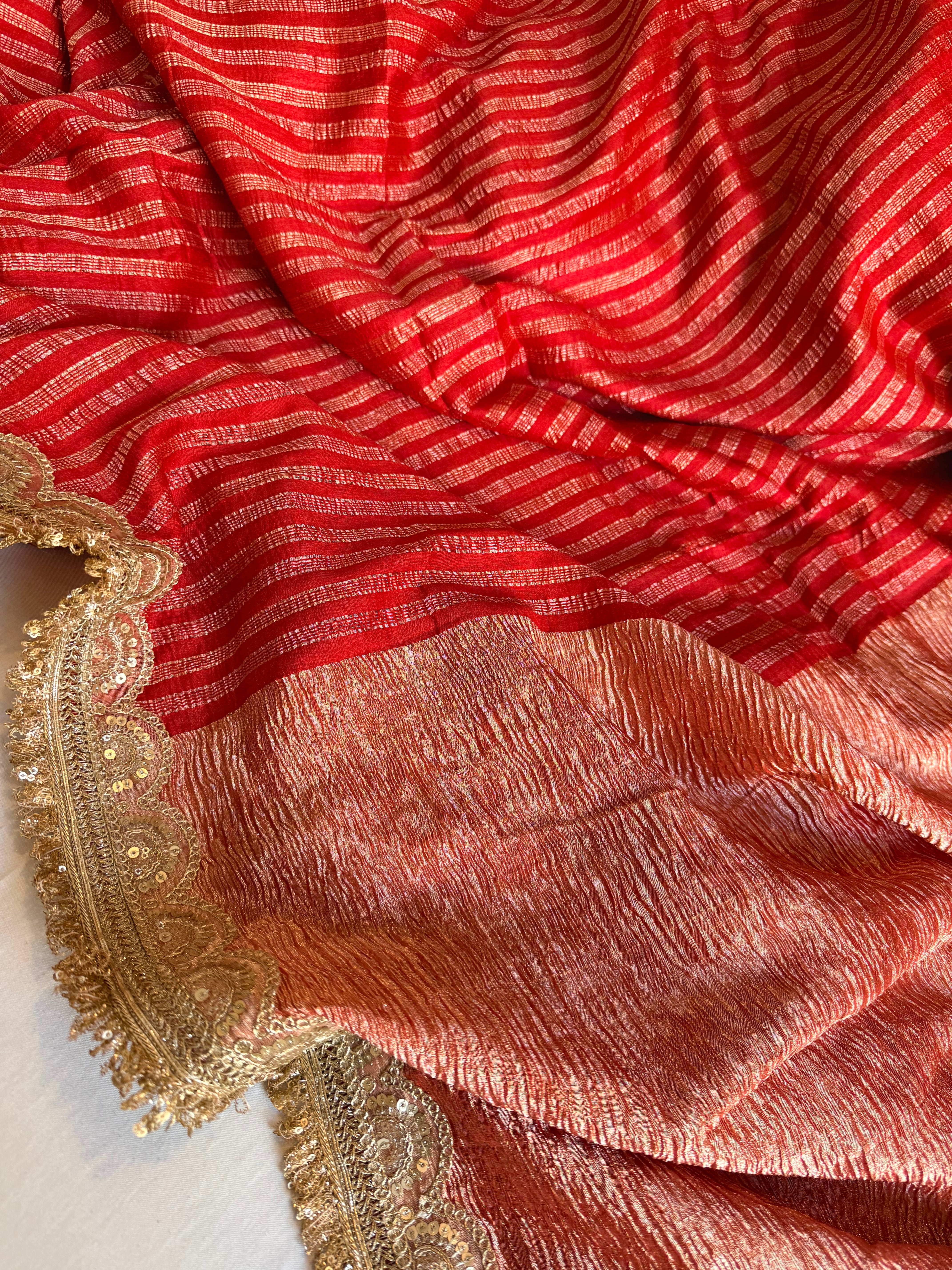 Moonga crushed deep red kadhwa gotapatti saree