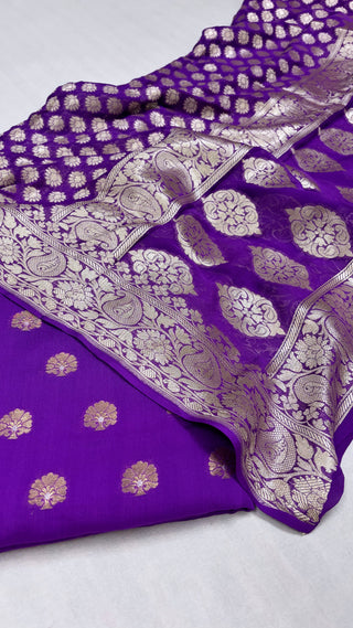 Deep purple banarasi gorgette kadhwa suit set